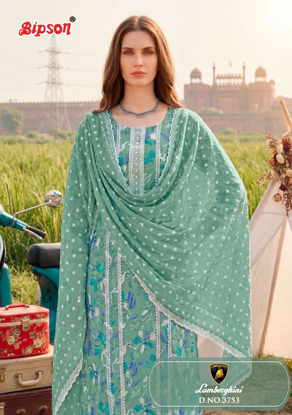 BIPSON LAMBORGINI 3753 COTTON PRINT WITH LACE WORK SUIT WHOL...