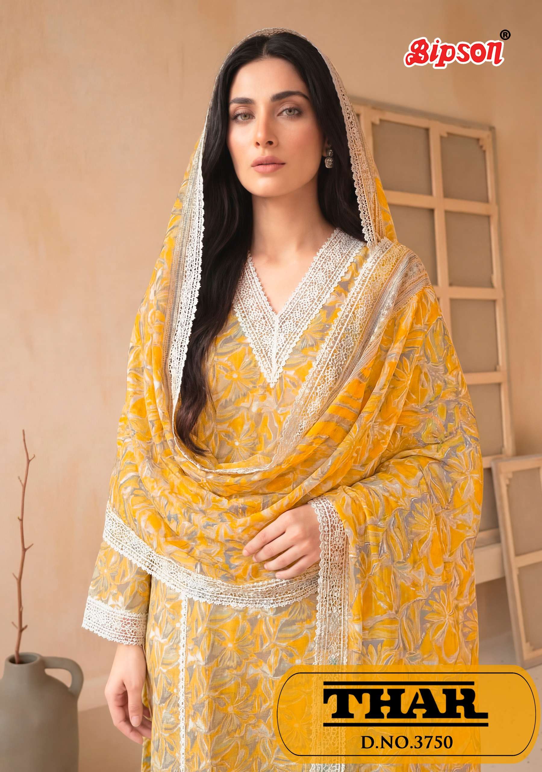 BIPSON PRINTS THAR 3750 COTTON PRINT WITH FANCY WORK 3 PIECE...