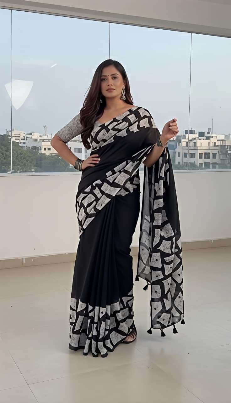 Black current Heavy marshmallow faux georgette fabric with s...