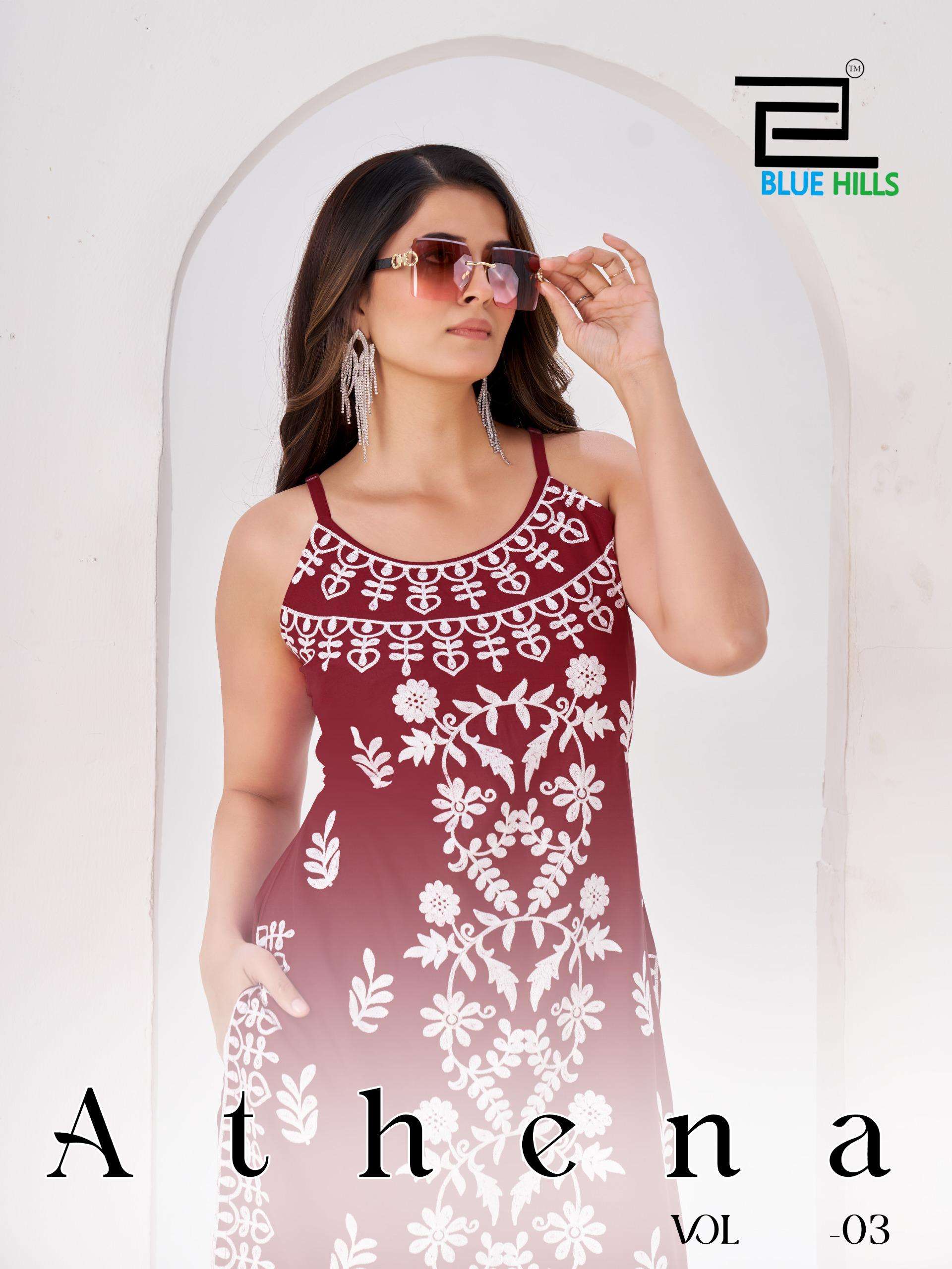 BLUE HILLS ATHENA VOL 3 RAYON WITH EMBROIDERY SLEEVELESS KUR...