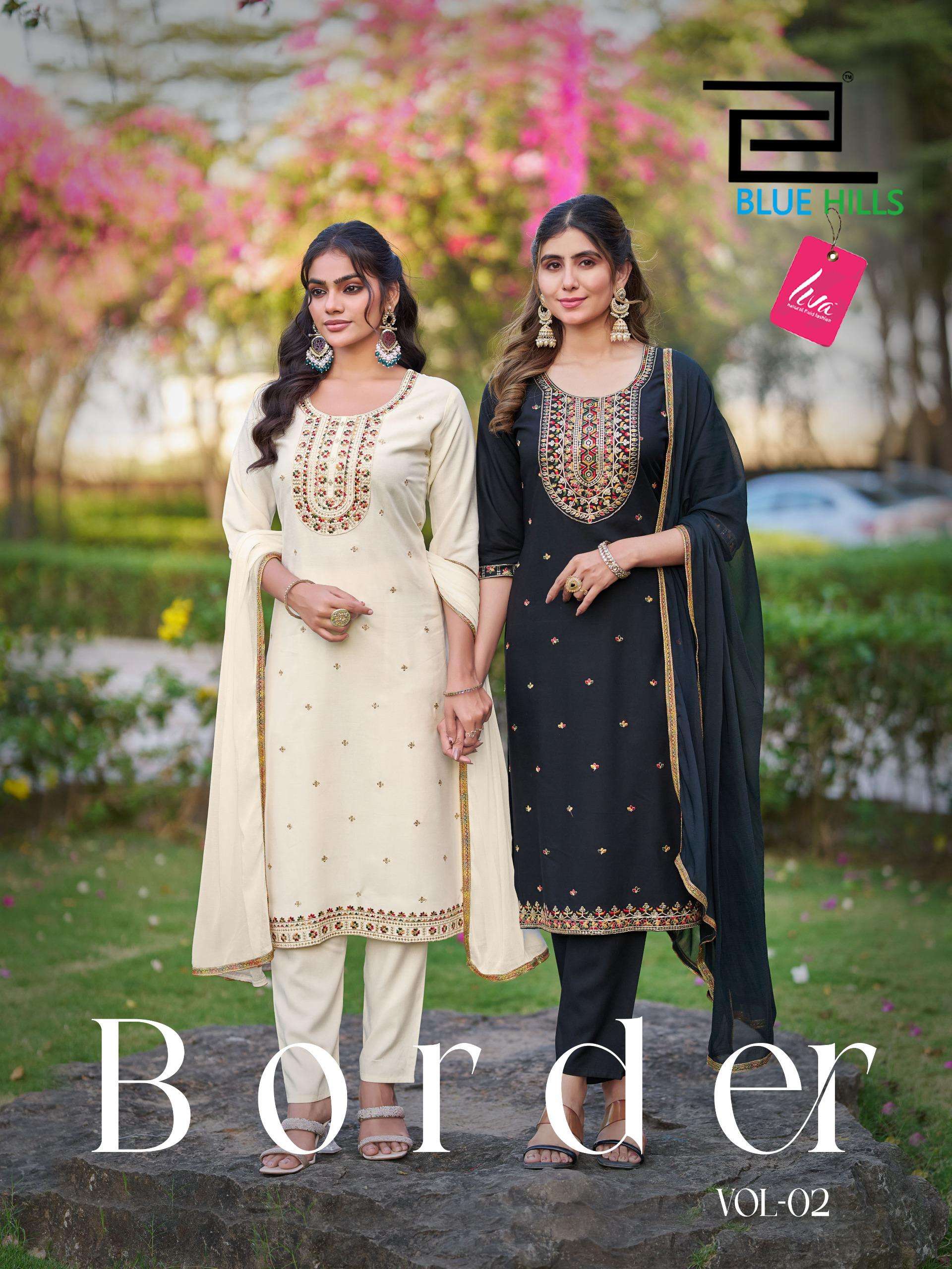 BLUE HILLS BORDER VOL 2 RAYON DORI WITH SEQUENCE WORK LADIES...