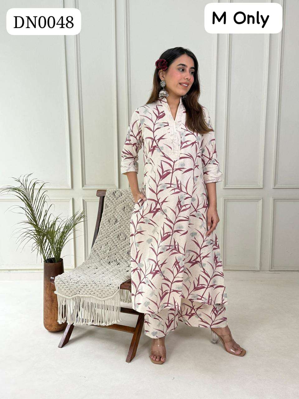 BOUTIQUE QUALITY WHITE FABRIC COLOR DESIGN KURTI PLAZO SET R...