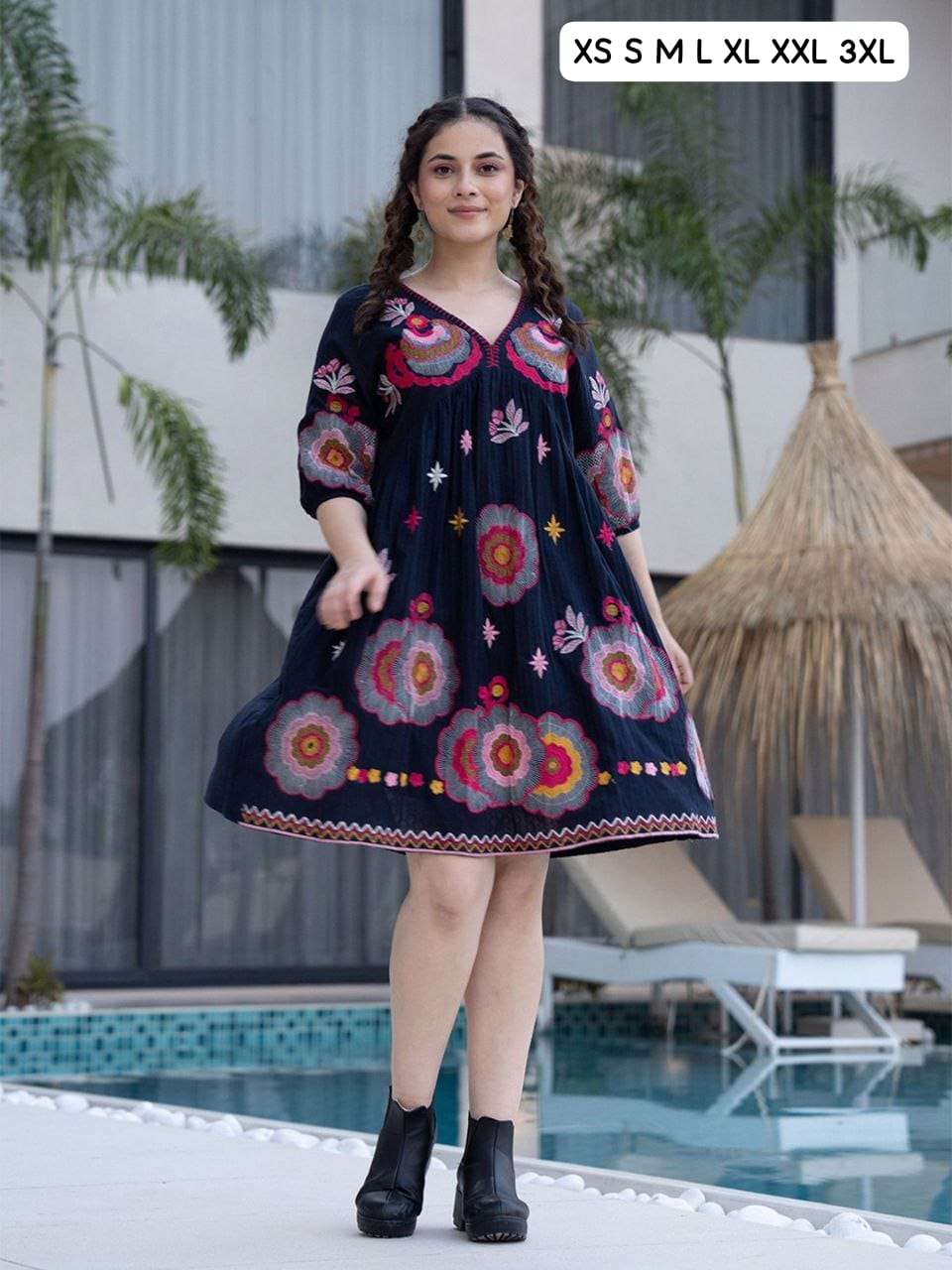 COTTON BLACK WHITE  COLOR CLASSIC ONE PIECE FLORAL MIDDY WHO...