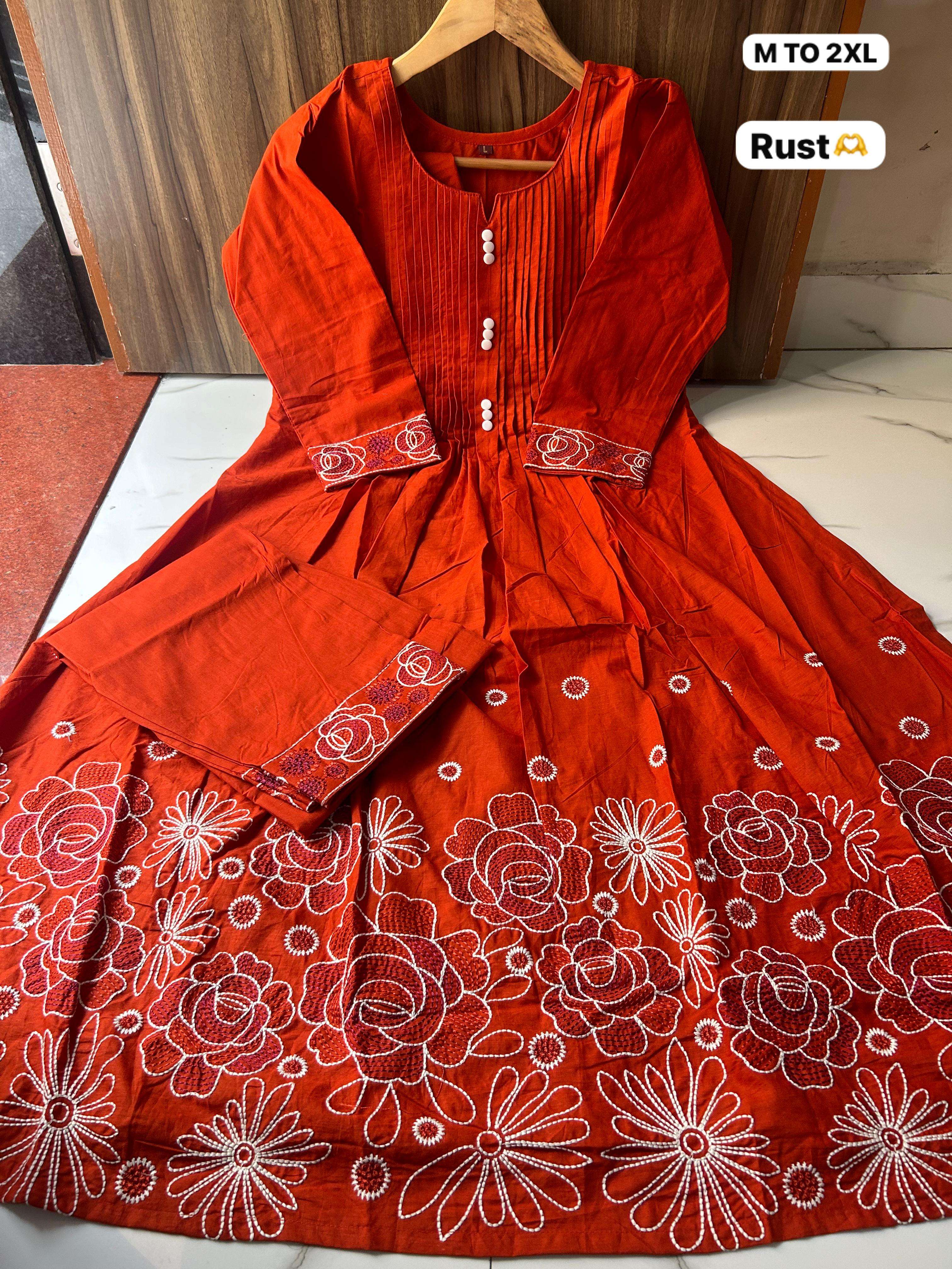 COTTON FABRIC ROUND KURTI WITH COMFORT PANT STYLE CORD SET W...