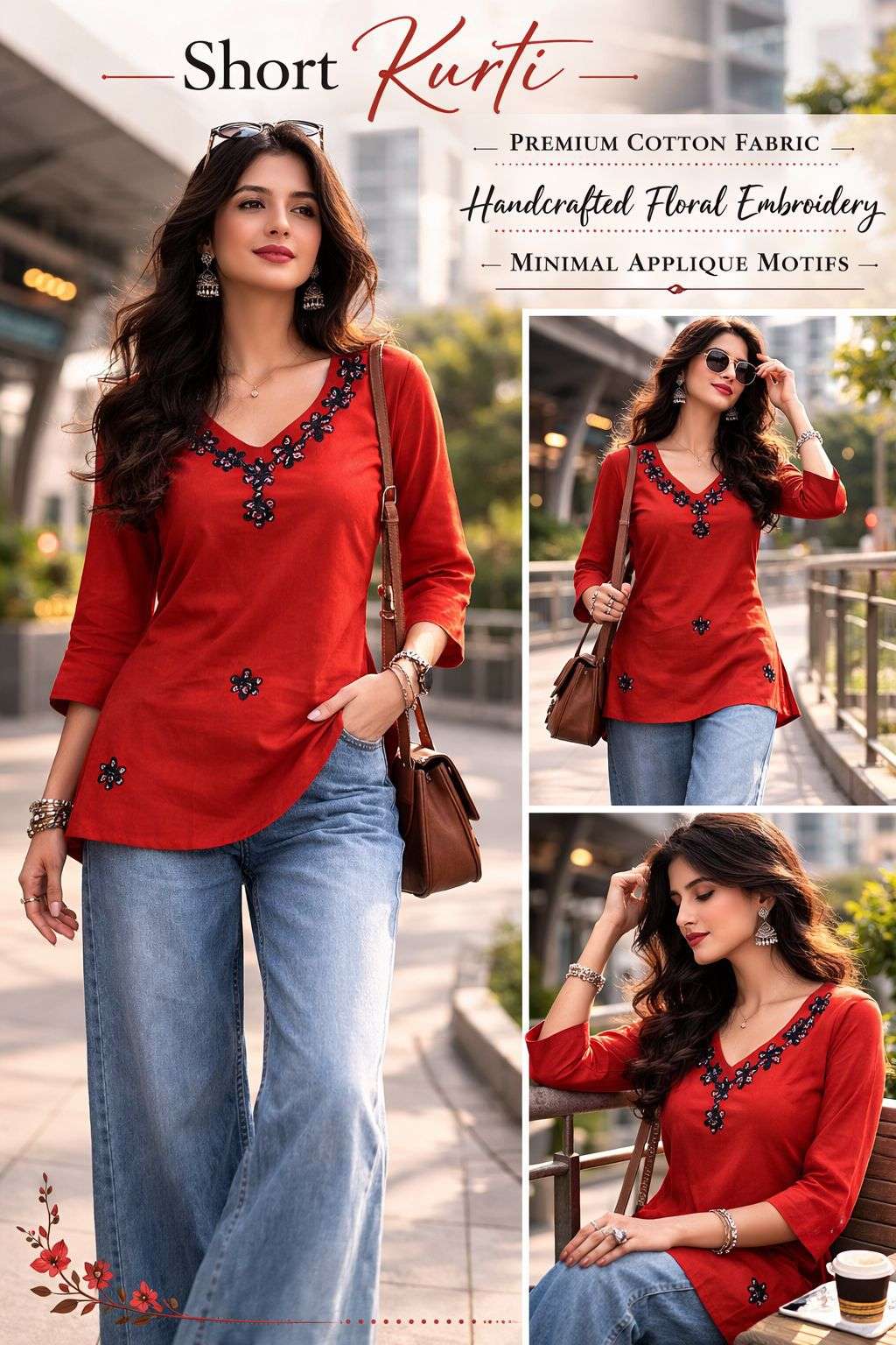 DABOO SHORT TOP WITH APPLIQUE WORK SHORT KURTI REGULAR OFFIC...