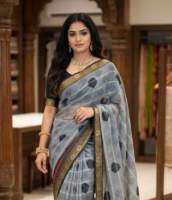Daily wear Georgette fabric Printed Saree With Heavy Lace Bo...