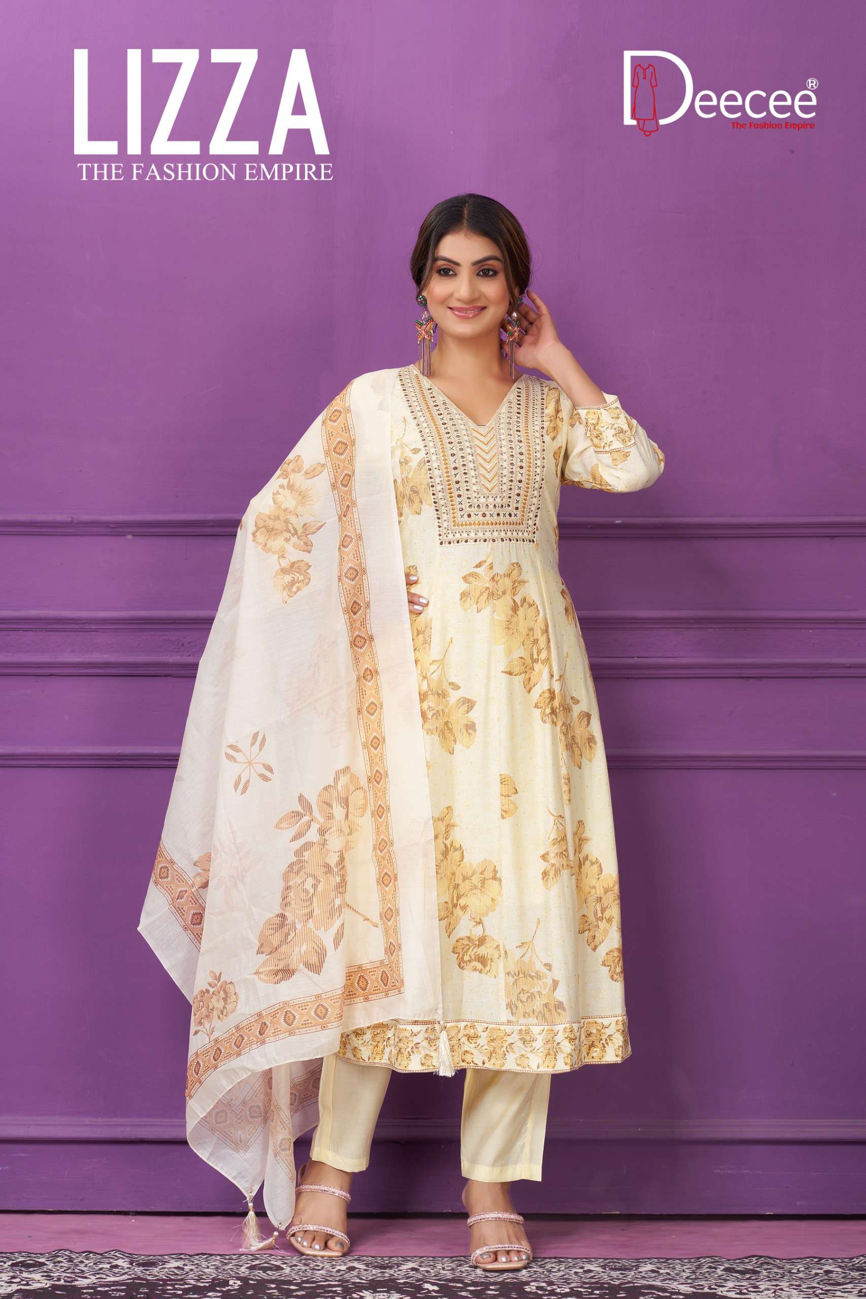 DEECEE LIZZA KALI STYLE FLARED KURTI PANT WITH DUPATTA READY...