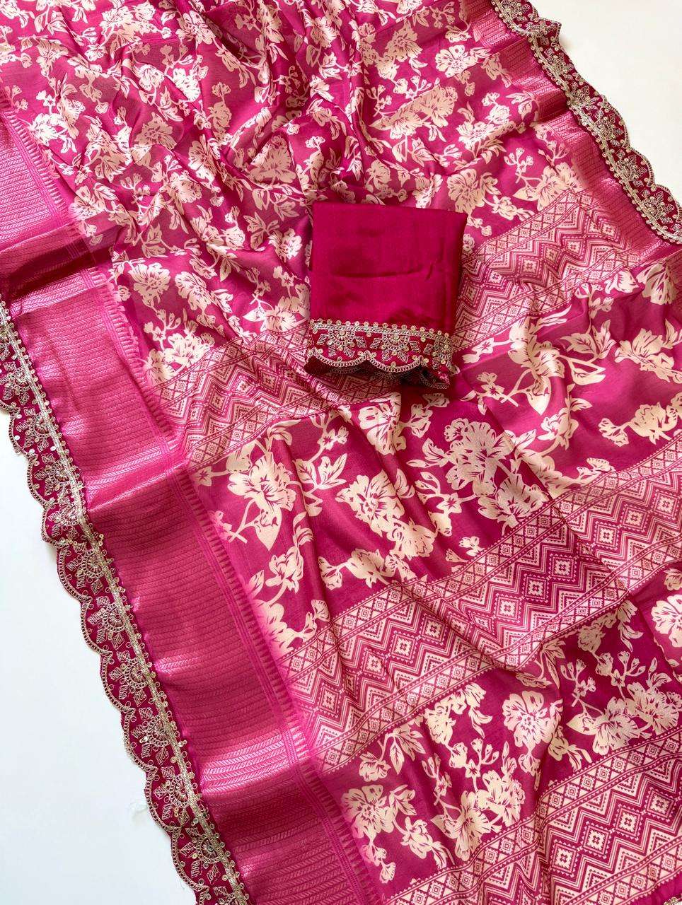 Designer Dola Banarasi Weaving Fabric With Beautiful Bandhej...