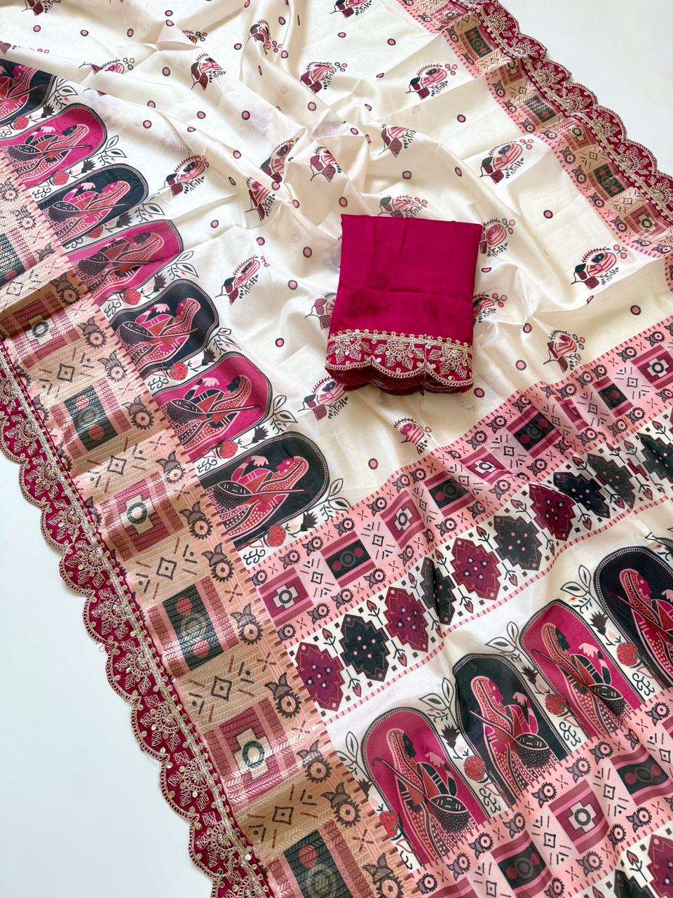  Designer Dola Banarasi Weaving Fabric With Beautiful Mahara...