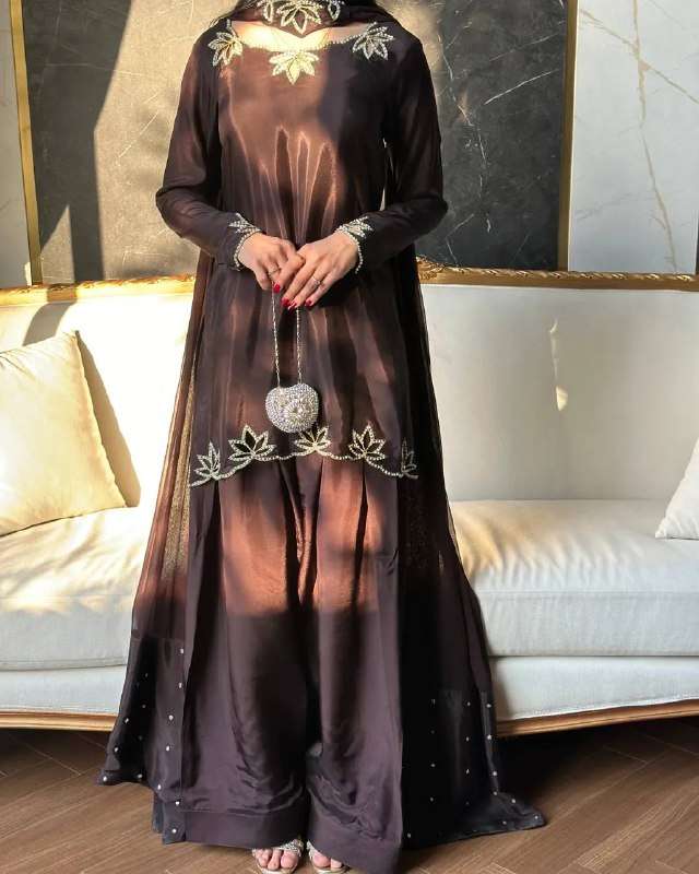 DESIGNER PARTY WEAR LOOK NATURAL CREP FARSHI SALWAR BUY EID ...