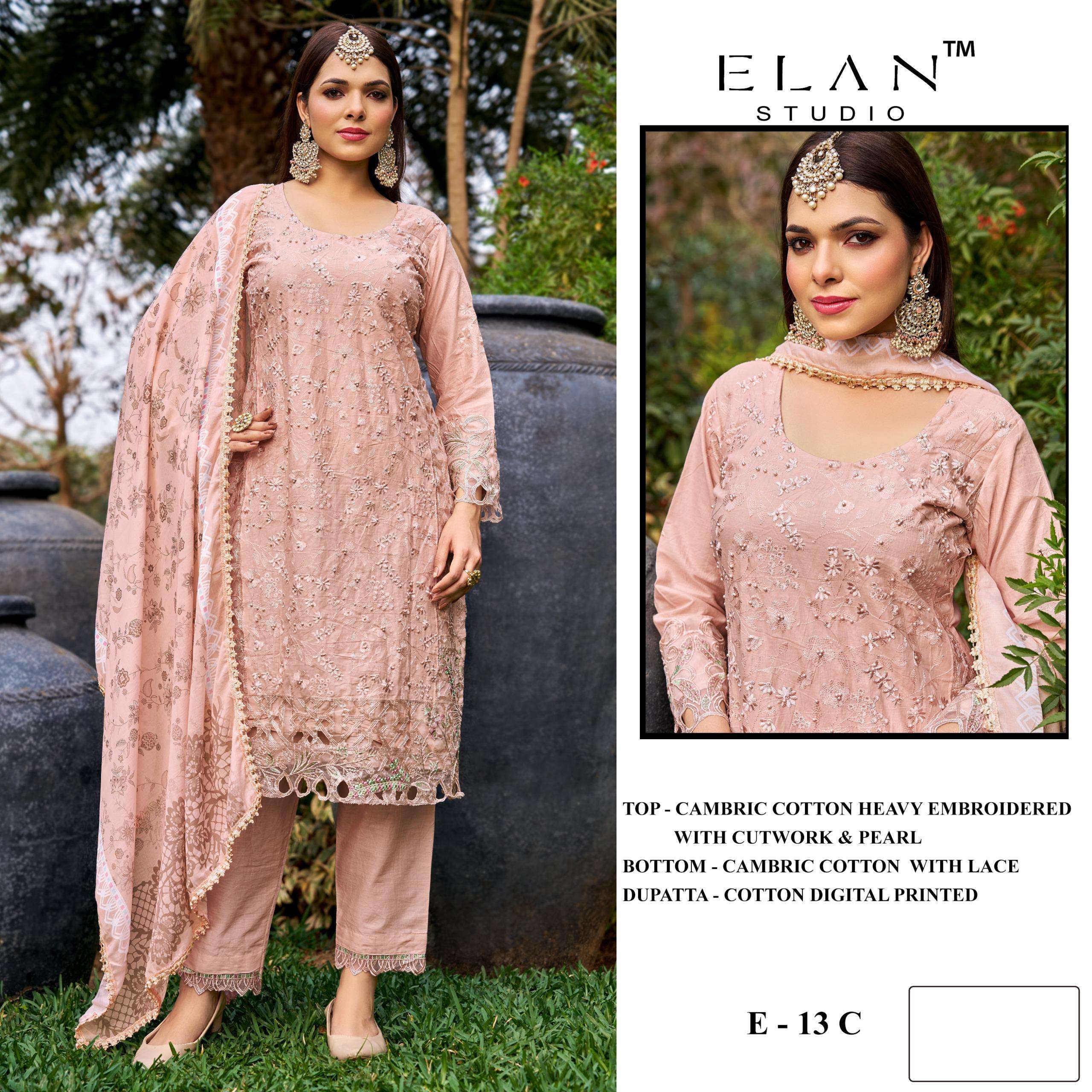 ELAN STUDIO E 13 LAWN COTTON HEAVY EMBROIDERED SALWAR SUIT A...