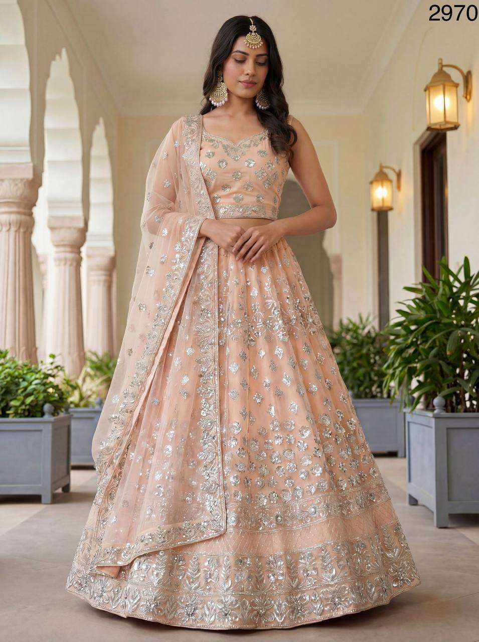 fancy and soft heavy net fabric Zari and Sequence Embroidere...
