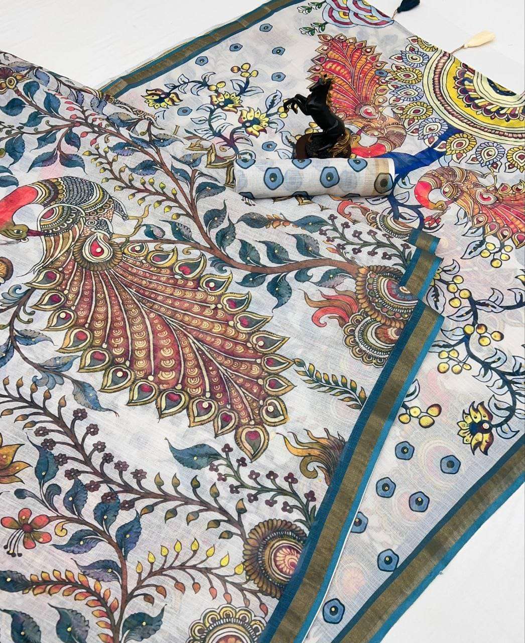  fancy rich Digital Kalamkari style Print Elegant Pure Linen...
