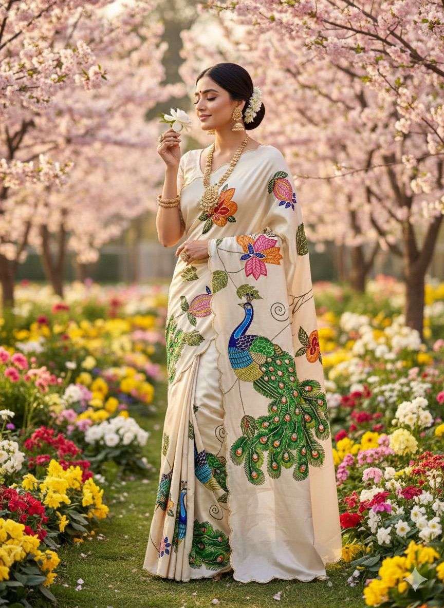 Fresh Arrival Pure and soft Pure Malai Silk fabric Handwork ...