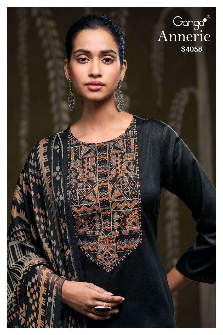 GANGA ANNERIE 4058 PURE COTTON SATIN EMBROIDERY MATERIAL DRE...