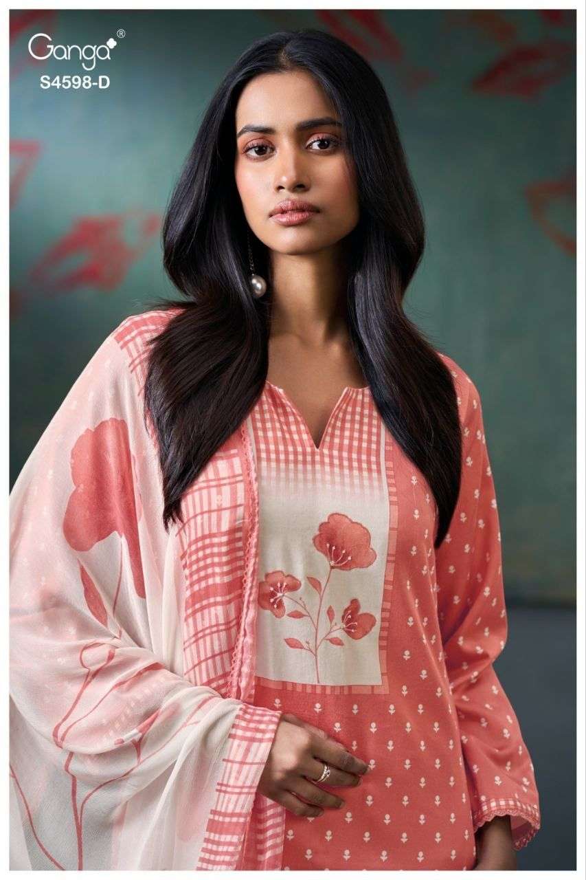 GANGA BINAL 4598 COTTON SATIN PRINTED HAND EMBROIDERY SALWAR...