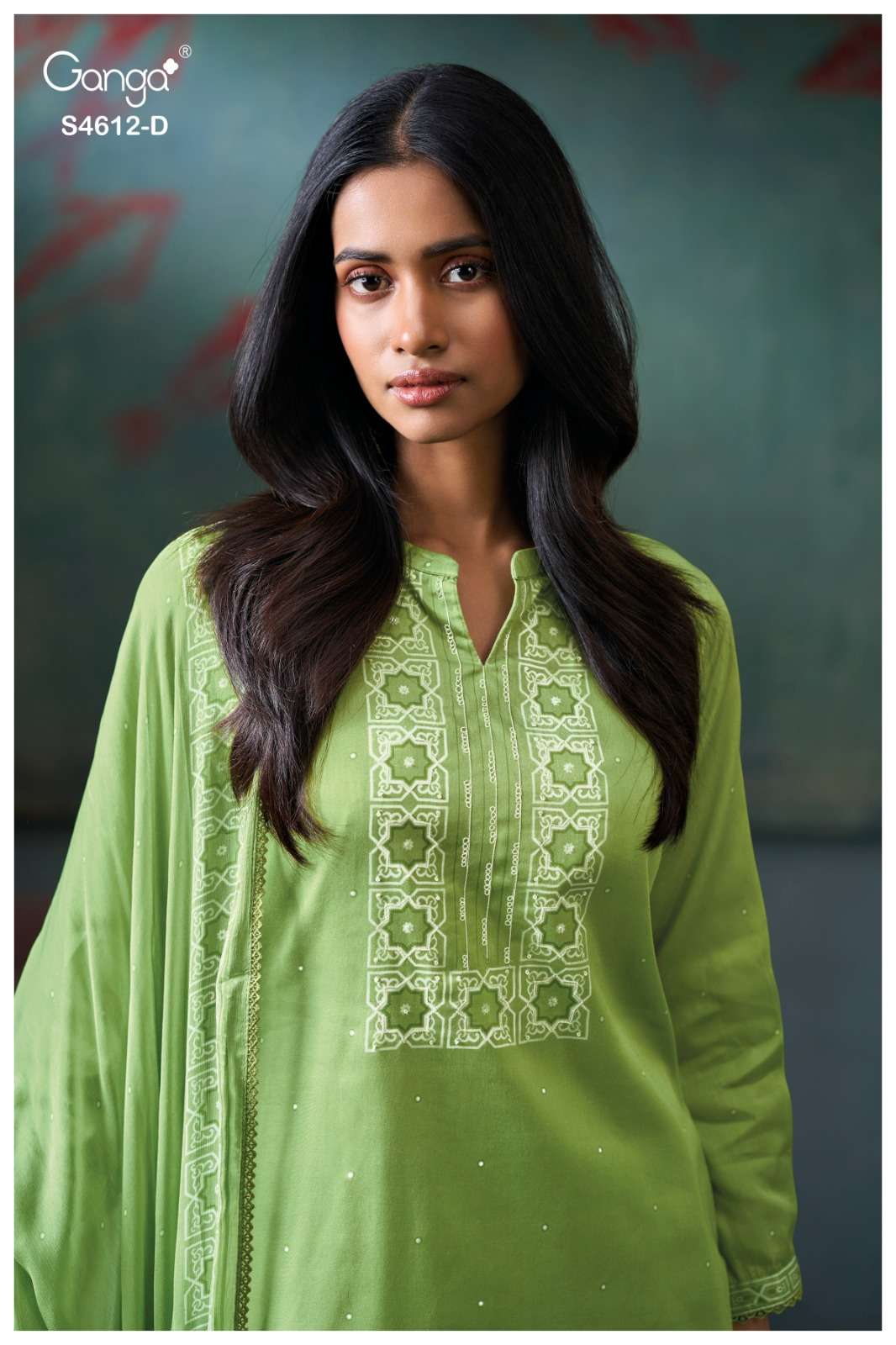 GANGA CIRONA 4612 COTTON SATIN PRINTED SCHIFFLI LACE ON DAMA...
