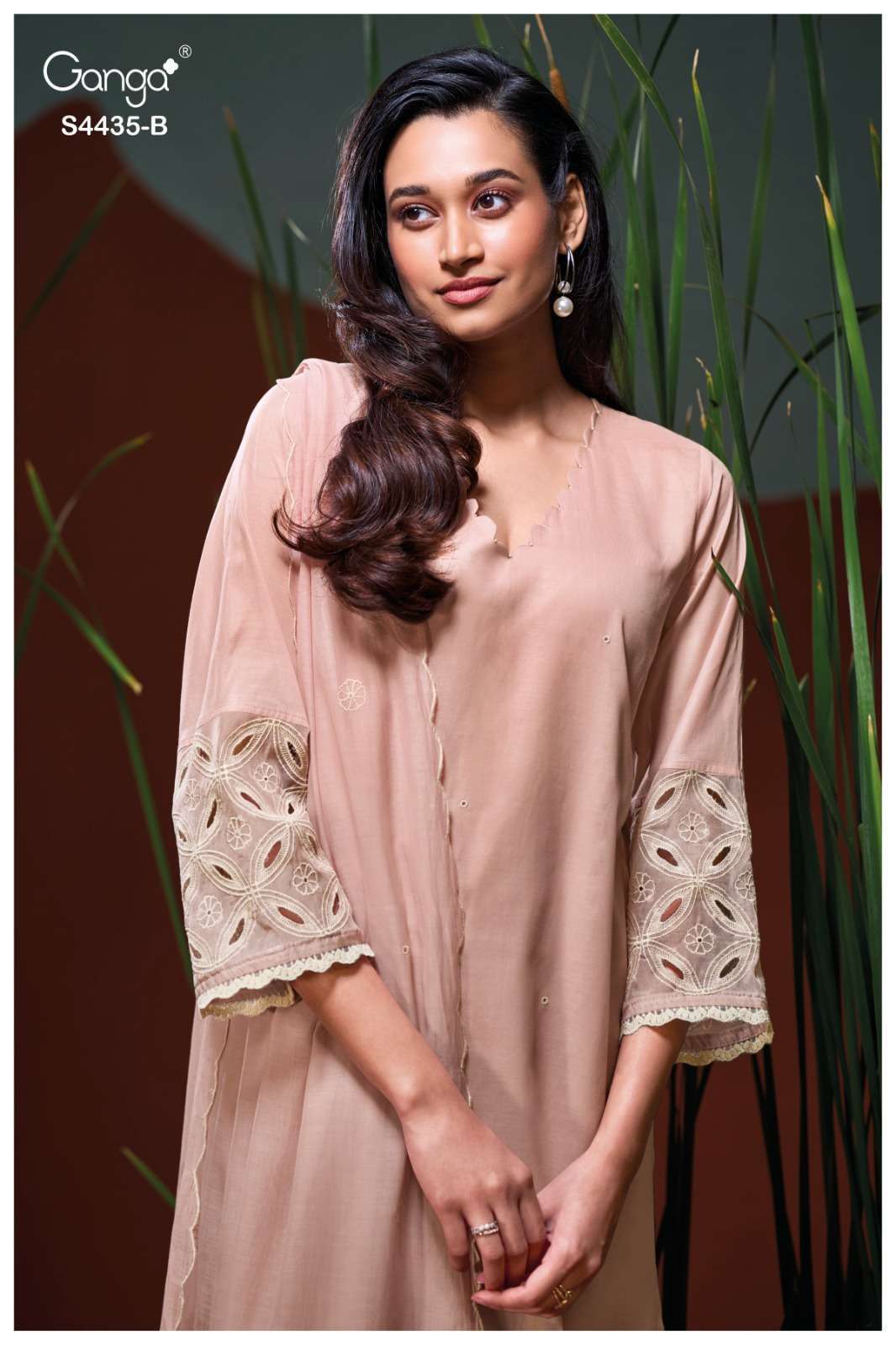 GANGA ERAZYA 4435 PURE MUL SOLID COLOR EMBROIDERY LACE ON DA...