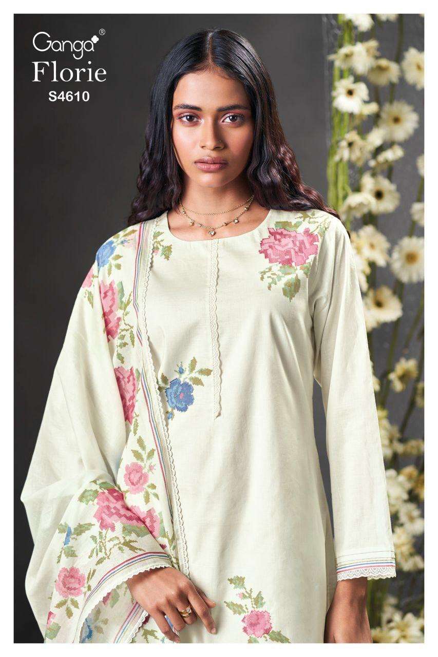 GANGA FLORIE 4610 COTTON PRINTED WITH HAND EMBROIDERY SALWAR...