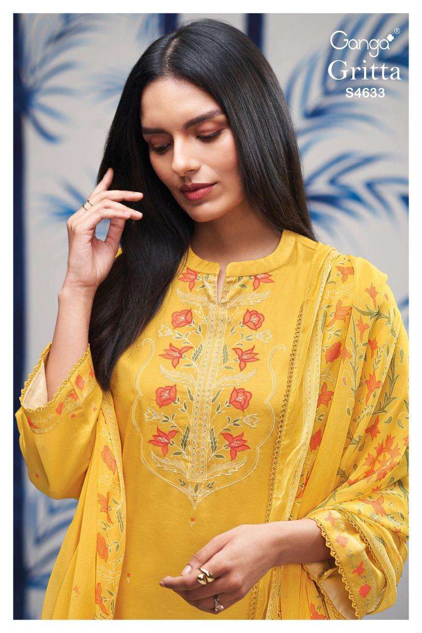 GANGA GRITTA 4633 COTTON SATIN PRINTED SCHIFFLI EMBROIDERY L...