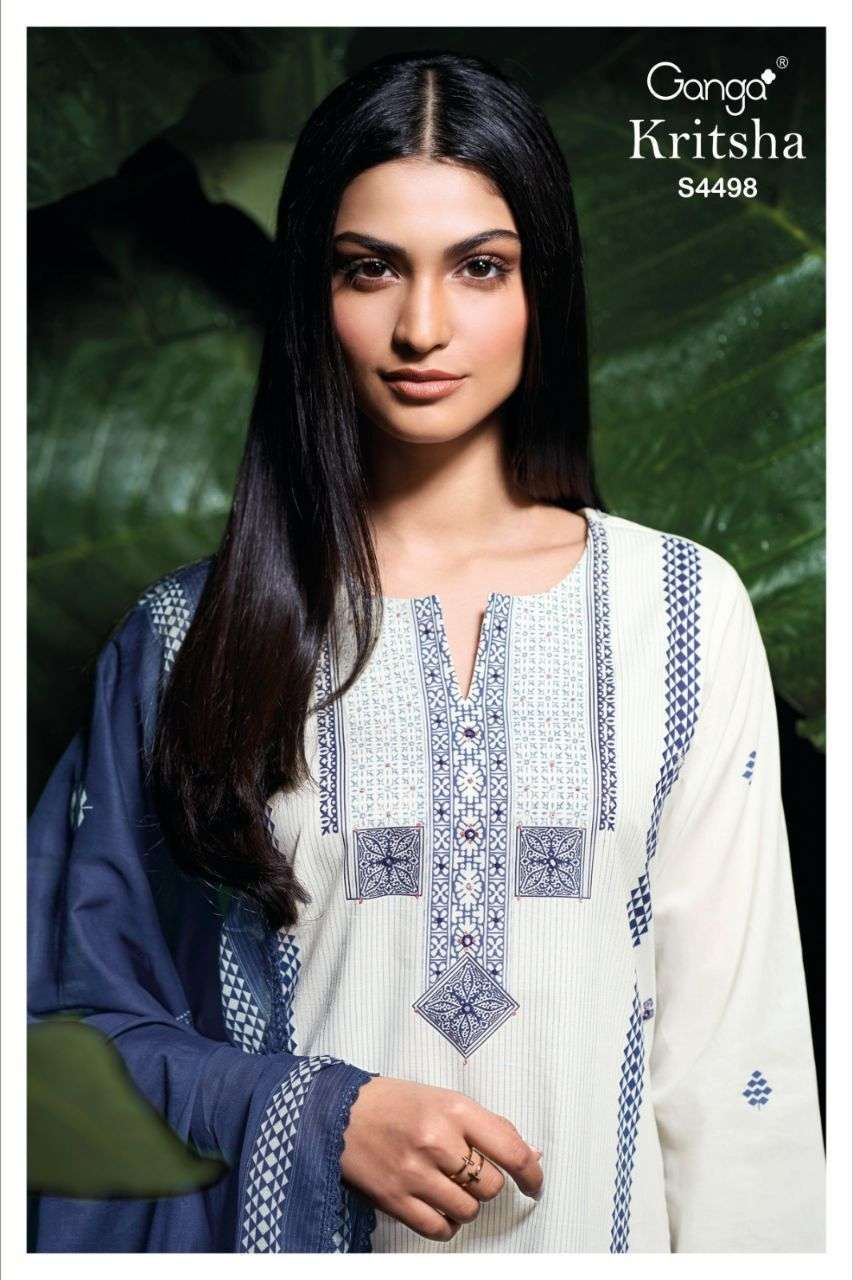 GANGA KRITSHA 4498 COTTON PRINTED WITH HAND EMBROIDERY 3 PIE...