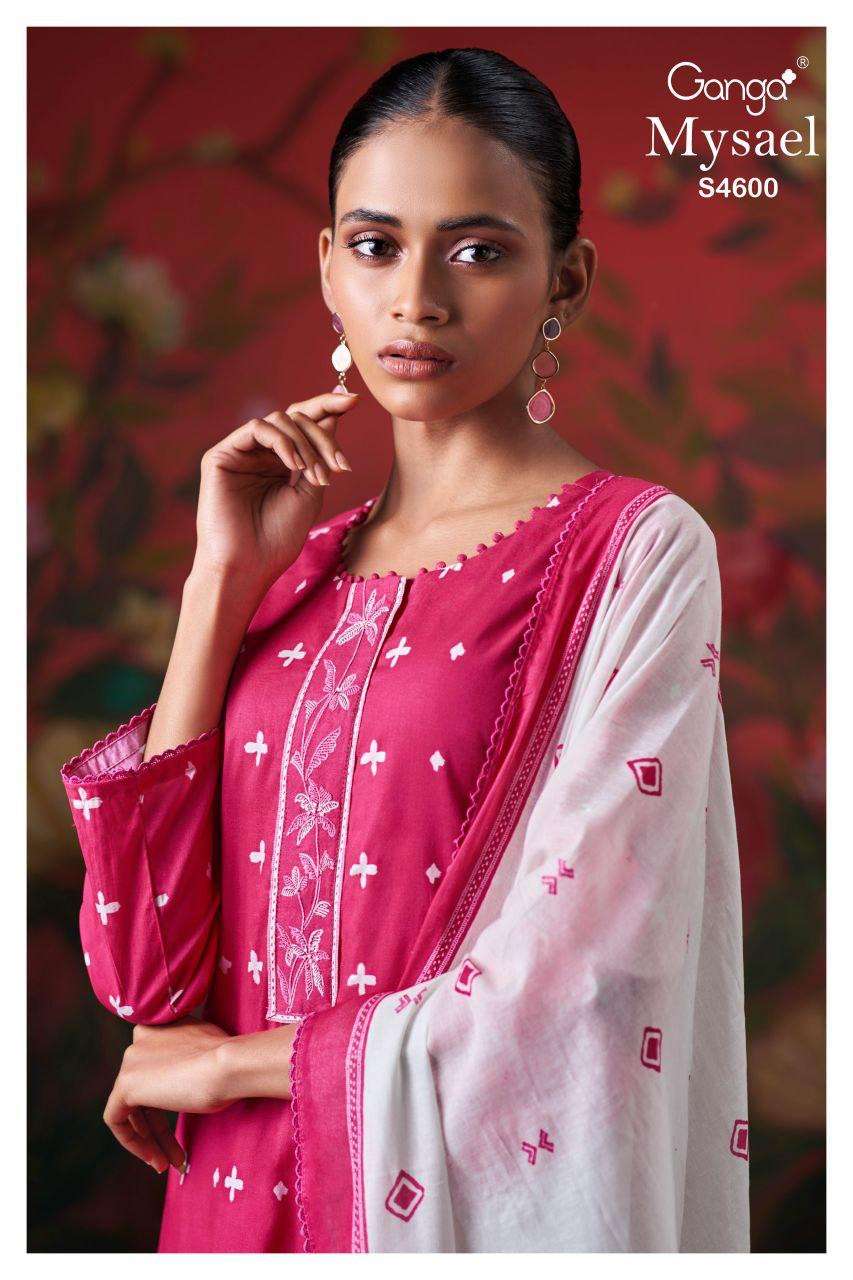 GANGA MYSAEL 4600 COTTON PRINTED WITH EMBROIDERY UNSTITCH DR...