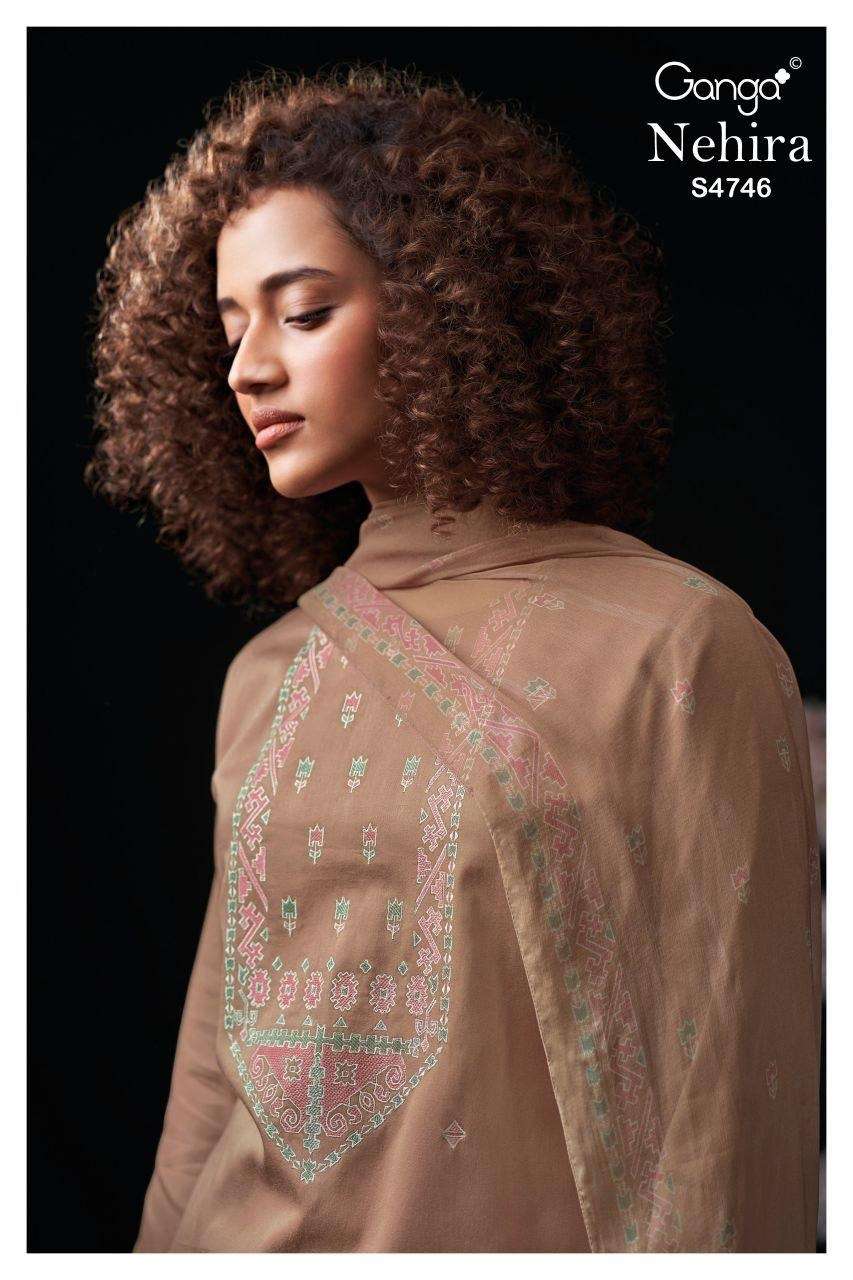 GANGA NEHIRA 4746 COTTON SATIN SOLID COLOR LACE ON DAMAN & S...