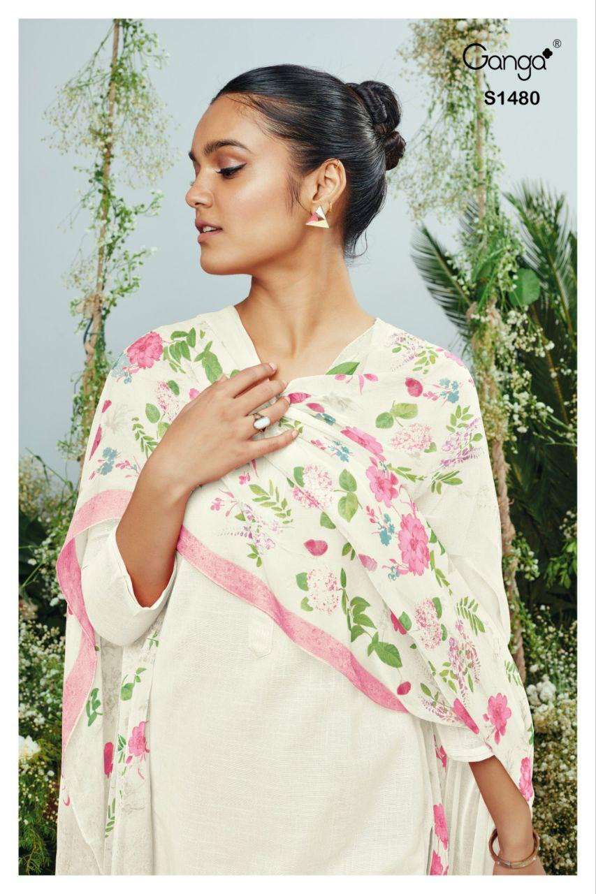 GANGA ORA 1480 SUPERIOR COTTON LINEN SOLID SALWAR SUIT CHIFF...