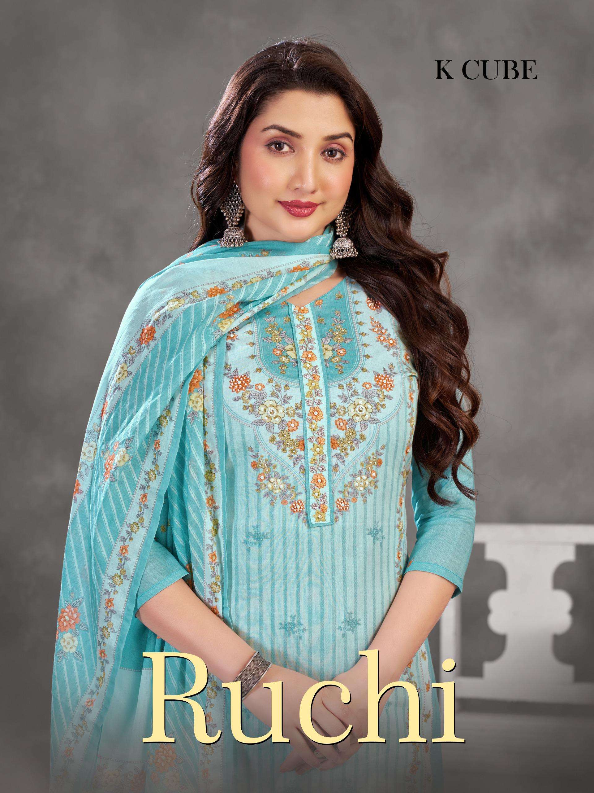 GANGA RUCHI 1010 COTTON PRINTED WITH HANDWORK MATERIAL SALWA...