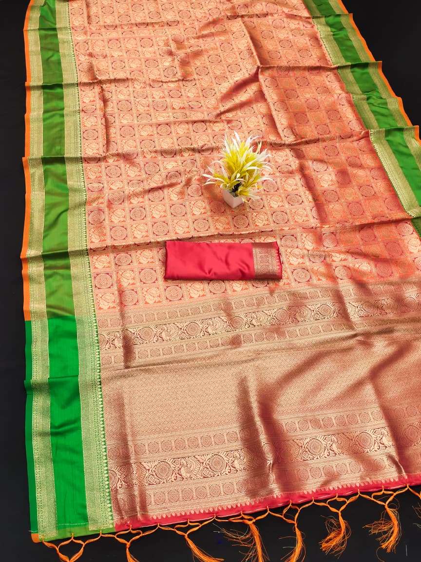 GHUNGHAT SUPER SOFT BANARASI SILK FABRIC HANDMADE VIBRANT RE...