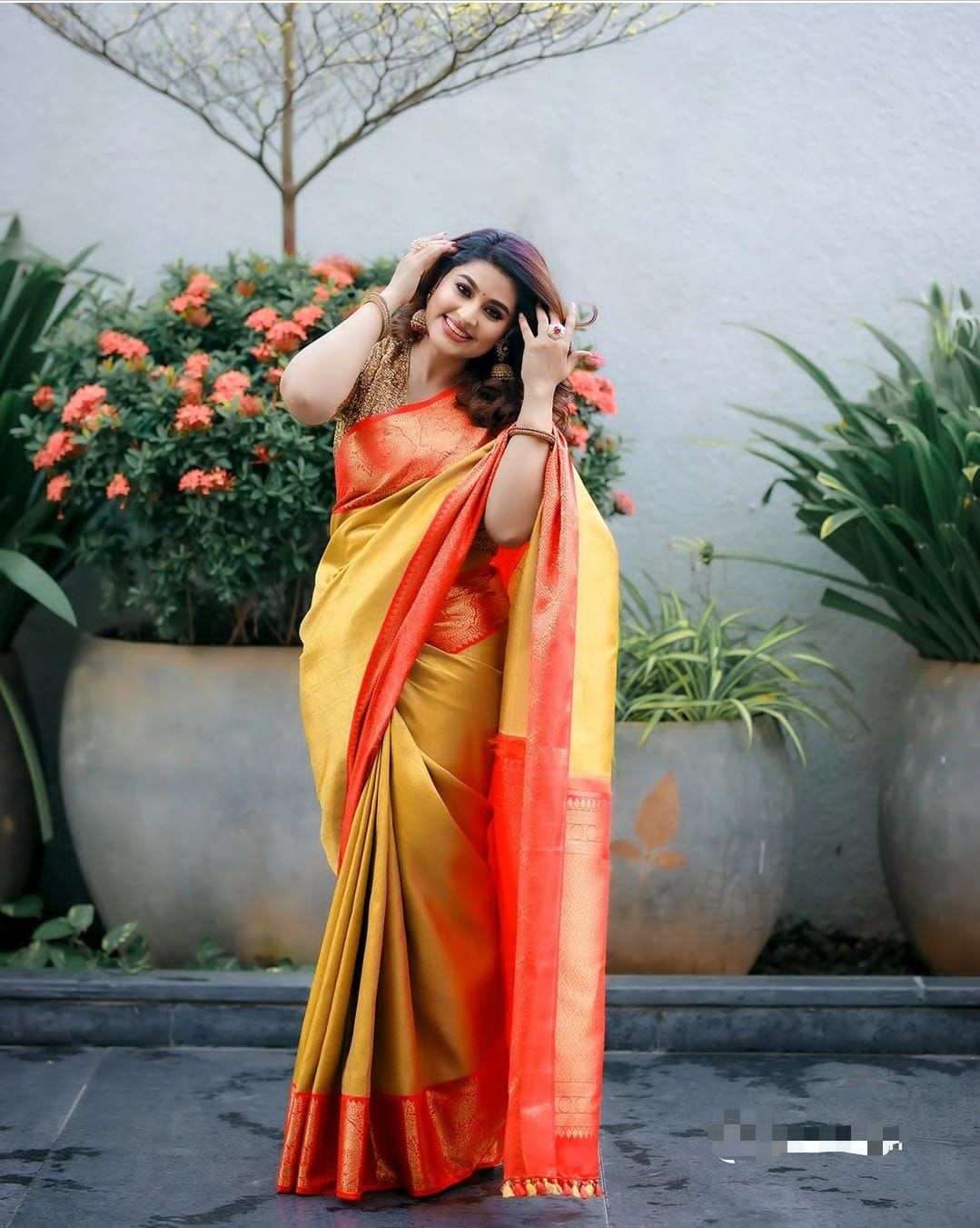  Golden Tissue Red Border fancy and classic tissue silk fabr...