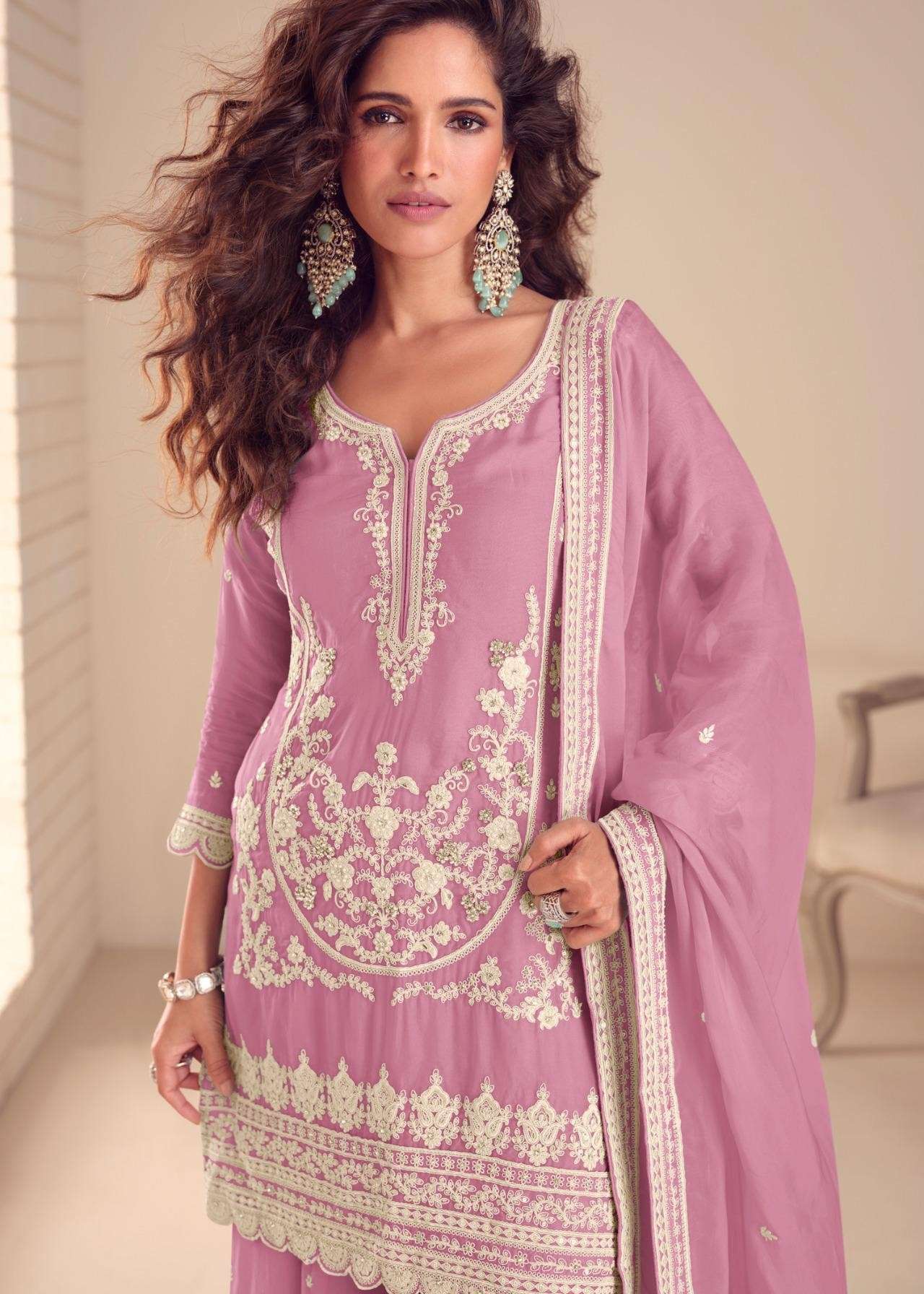 GULKAYRA DESIGNER BUTTERFLY CHINON HANDWORK KURTI WITH PALAZ...