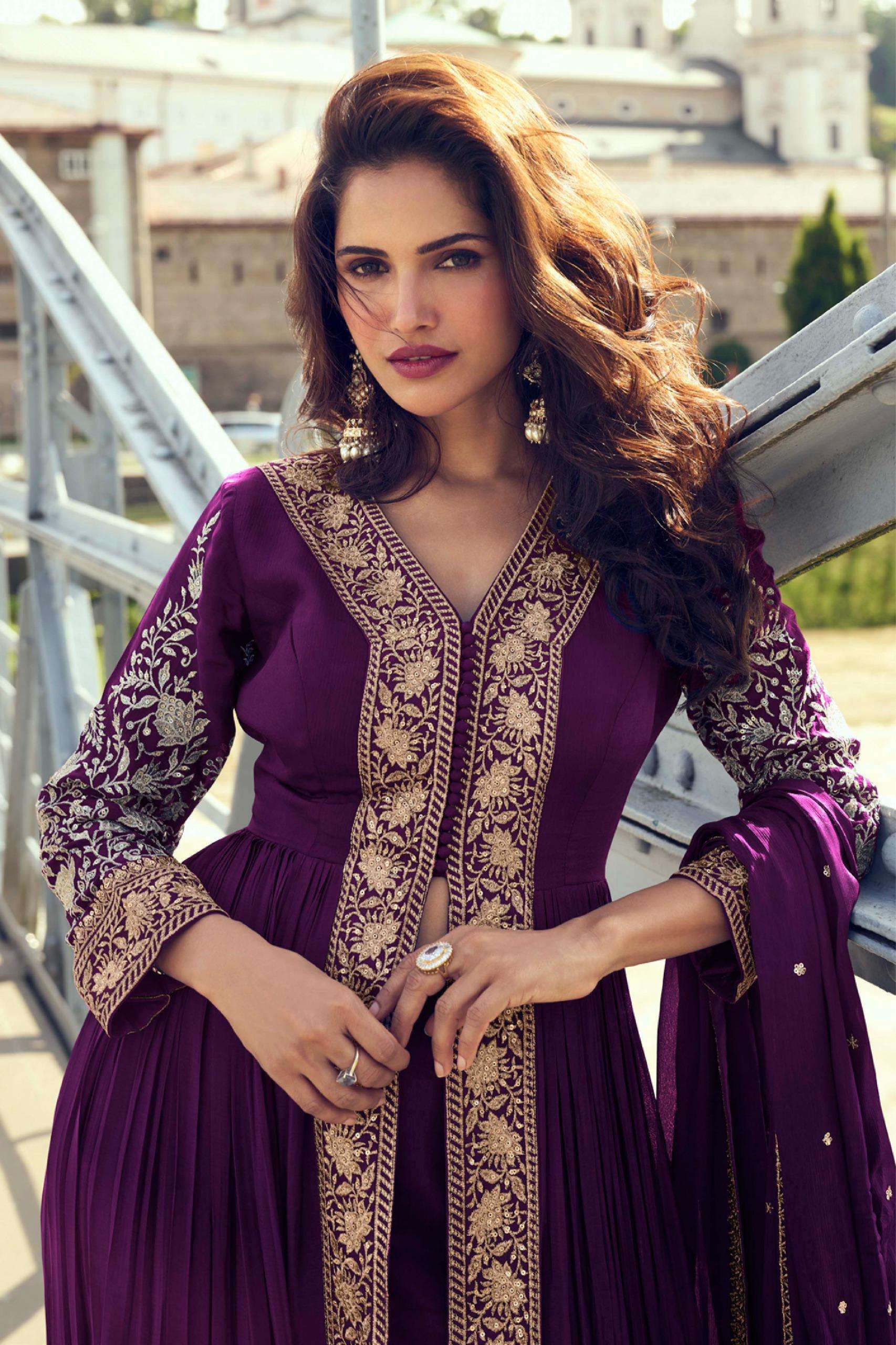 GULKAYRA DESIGNER MEERA REAL CHINON EMBROIDERY LONG GOWN AT ...