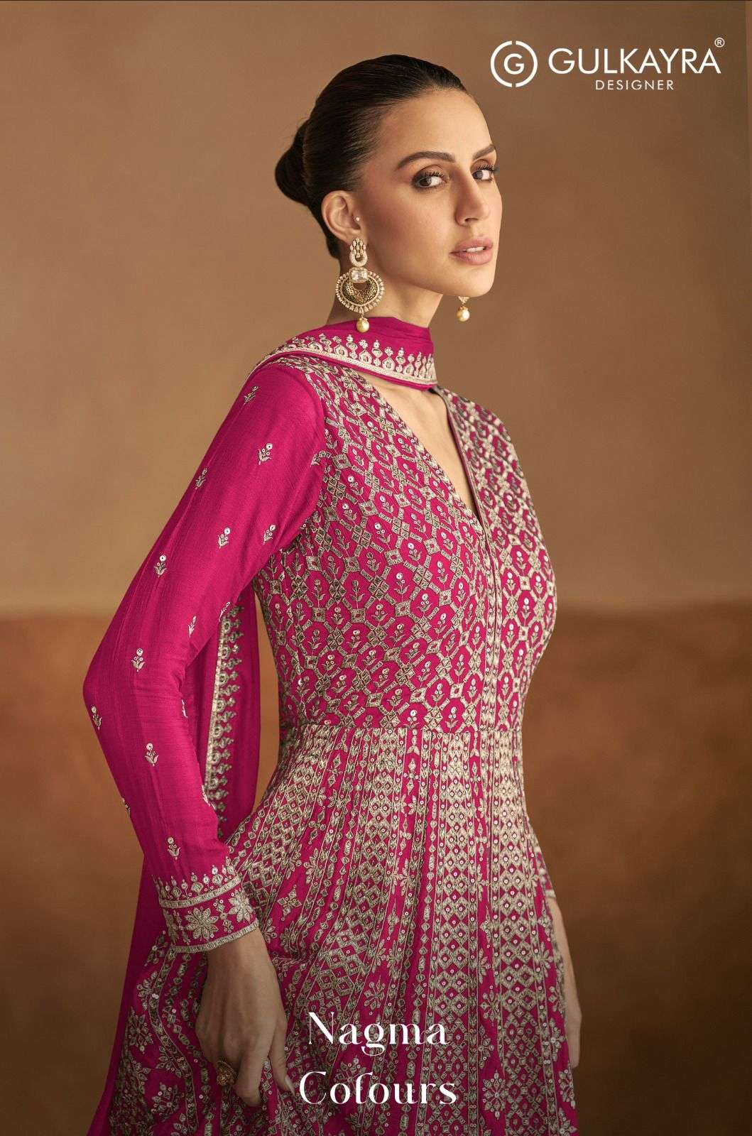 GULKAYRA NAGMA COLOURS READ CHINON HEAVY WORK GOWN DUPATTA W...