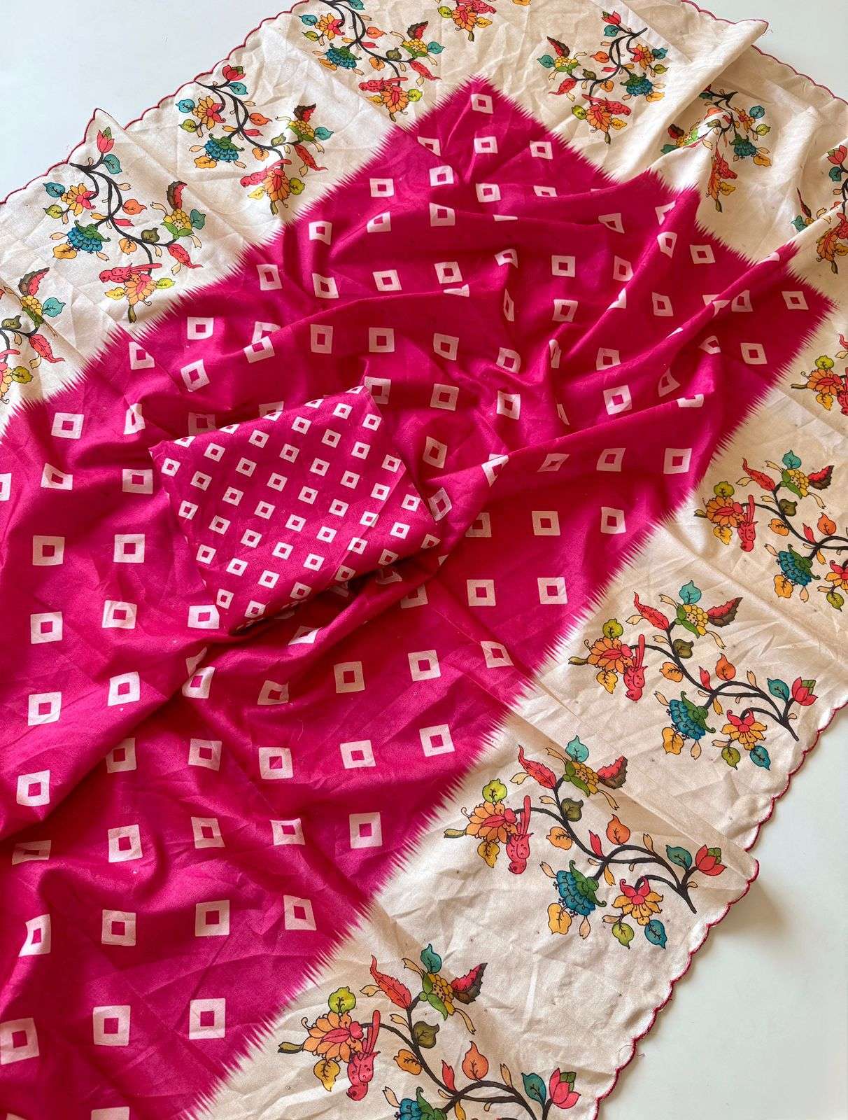 Gulmohar 2 Soft Tusser Silk Fabric with Beautiful Bandhej Di...
