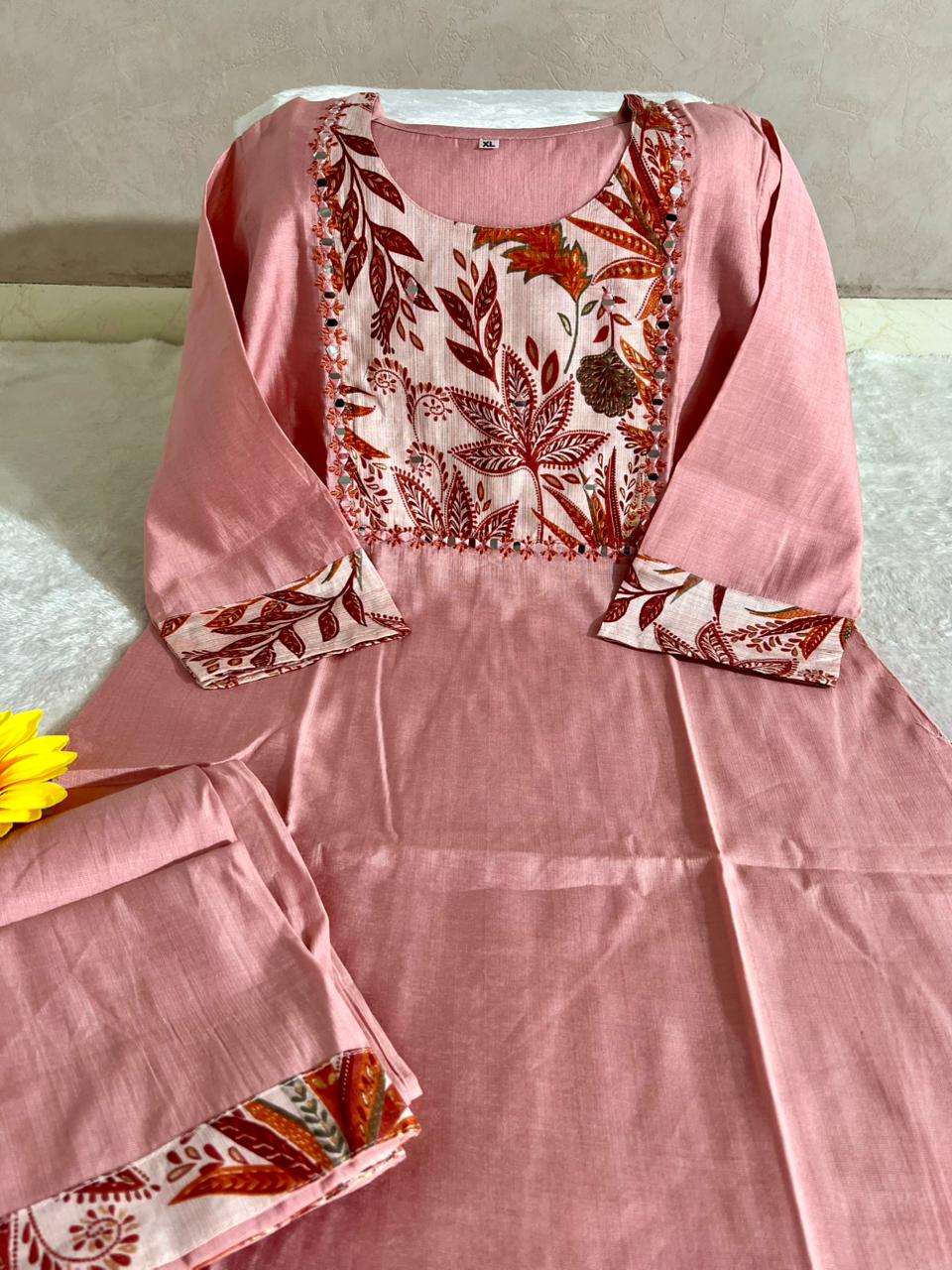 HANDWORK STRAIGHT KURTI WITH PANT SET 2 PCS CORD SET COLLECT...