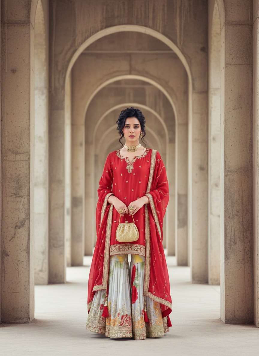 HUSAINA 10092 SERIES FESTIVE LOOK SILK EMBROIDERED TOP WITH ...
