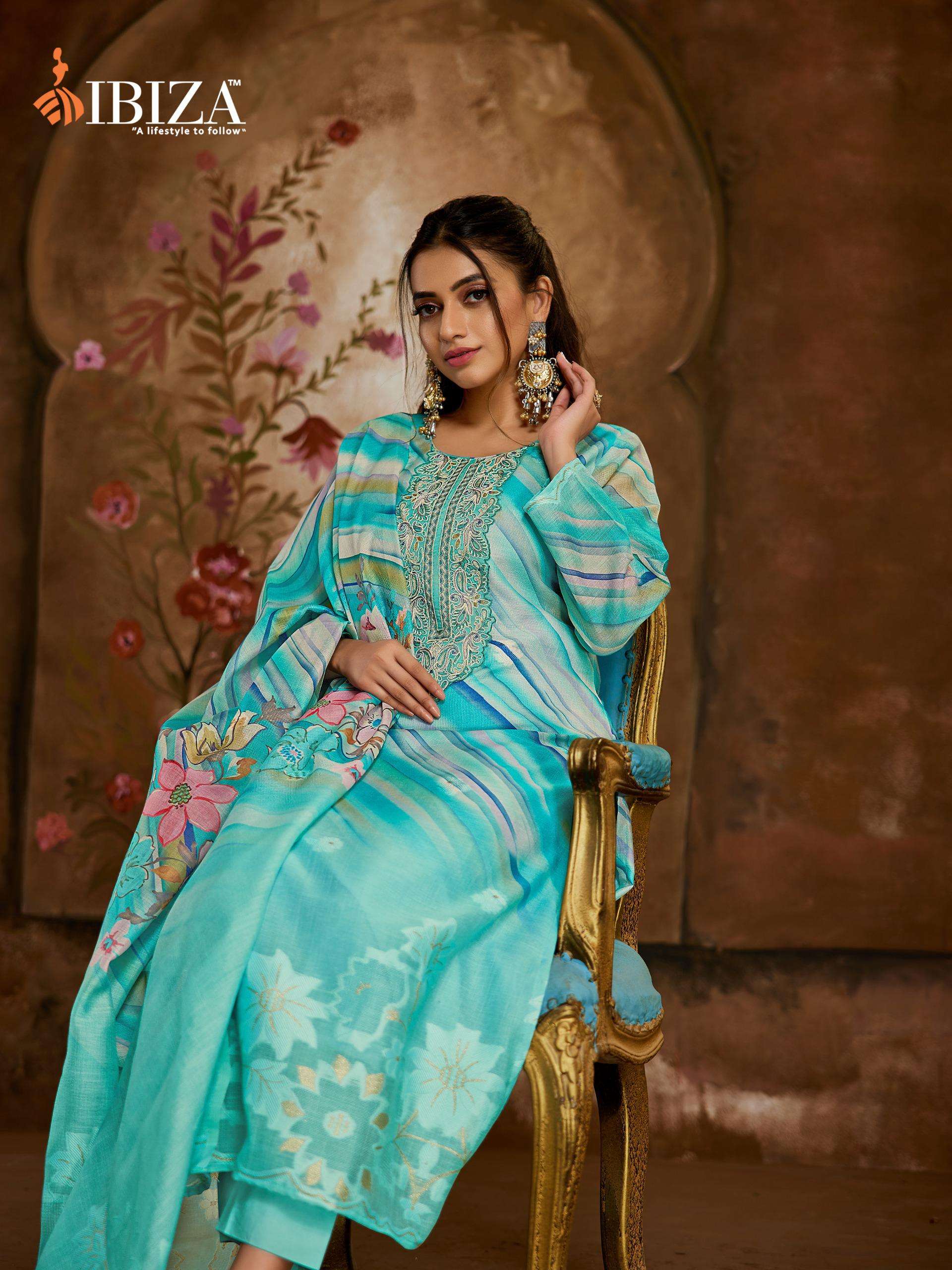 IBIZA ALL LILEN JAQUARD WITH HANDWORK MATERIAL SUIT TRENDING...