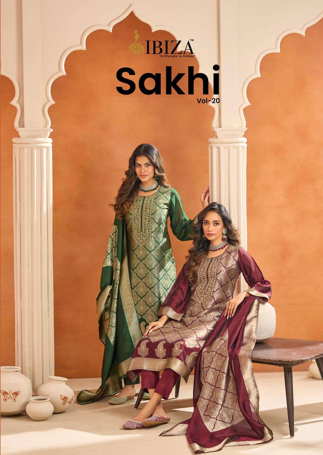 IBIZA SAKHI VOL 20 BANGLORY SILK JACQUARD PRINTED SALWAR SUI...