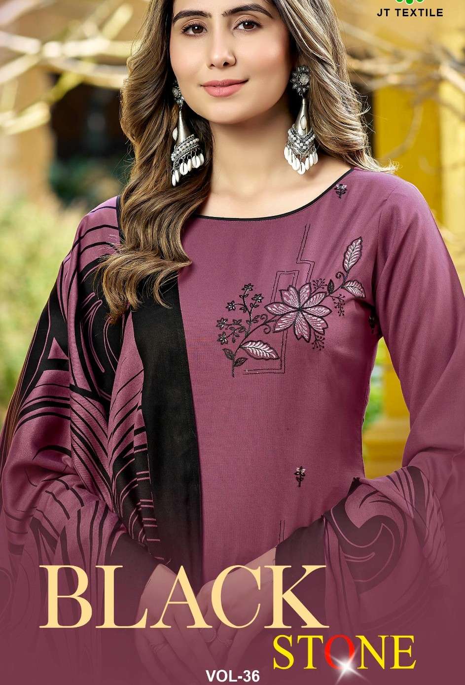 JAMATMAL BLACK STONE VOL 36 RAYON FABRIC WITH SEQUENCE WORK ...