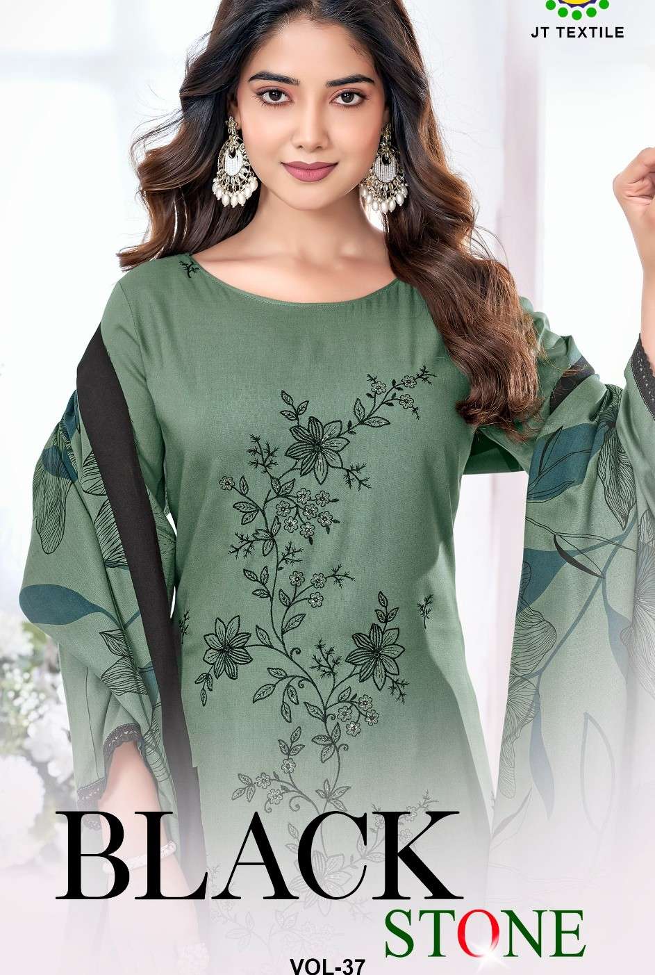 JAMATMAL BLACK STONE VOL 37 RAYON FABRIC SEQUENCE WORK SALWA...