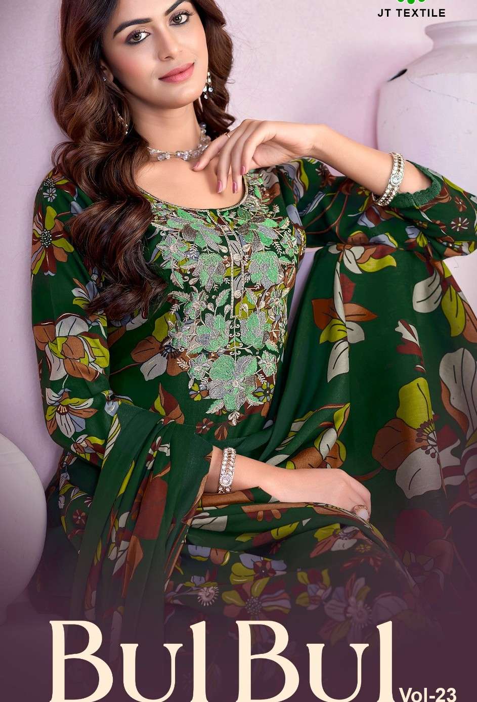 JAMATMAL BULBUL VOL 23 RAYON FABRIC BITS WORK DAMAN LACE SUI...