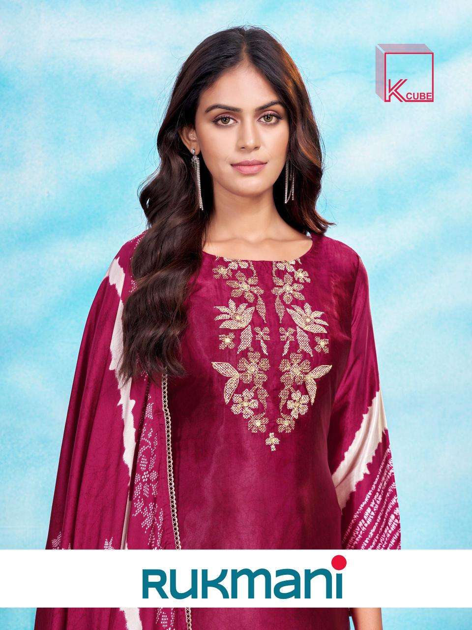 K CUBE RUKMANI 2009 GAJJI SILK PRINTED SUIT FOR UNSTITCH SET...