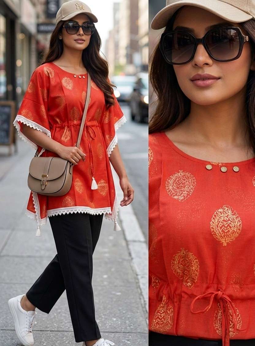 KAFTAN TOP COTTON WITH HEAVY BORDER LACE KAFTAN KURTI DEALER...