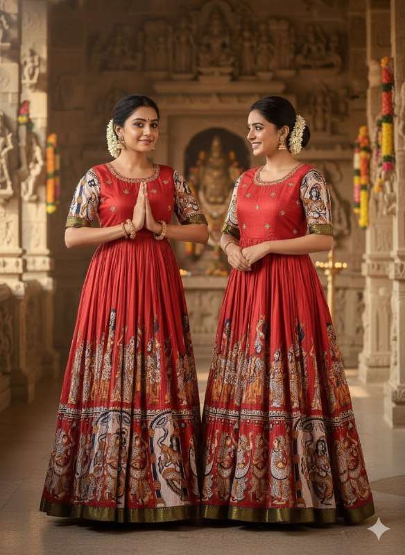 KALAMKARI ANARKALI GOWN BEAUTIFUL LOOK FOR GIRL CLOTHING RES...