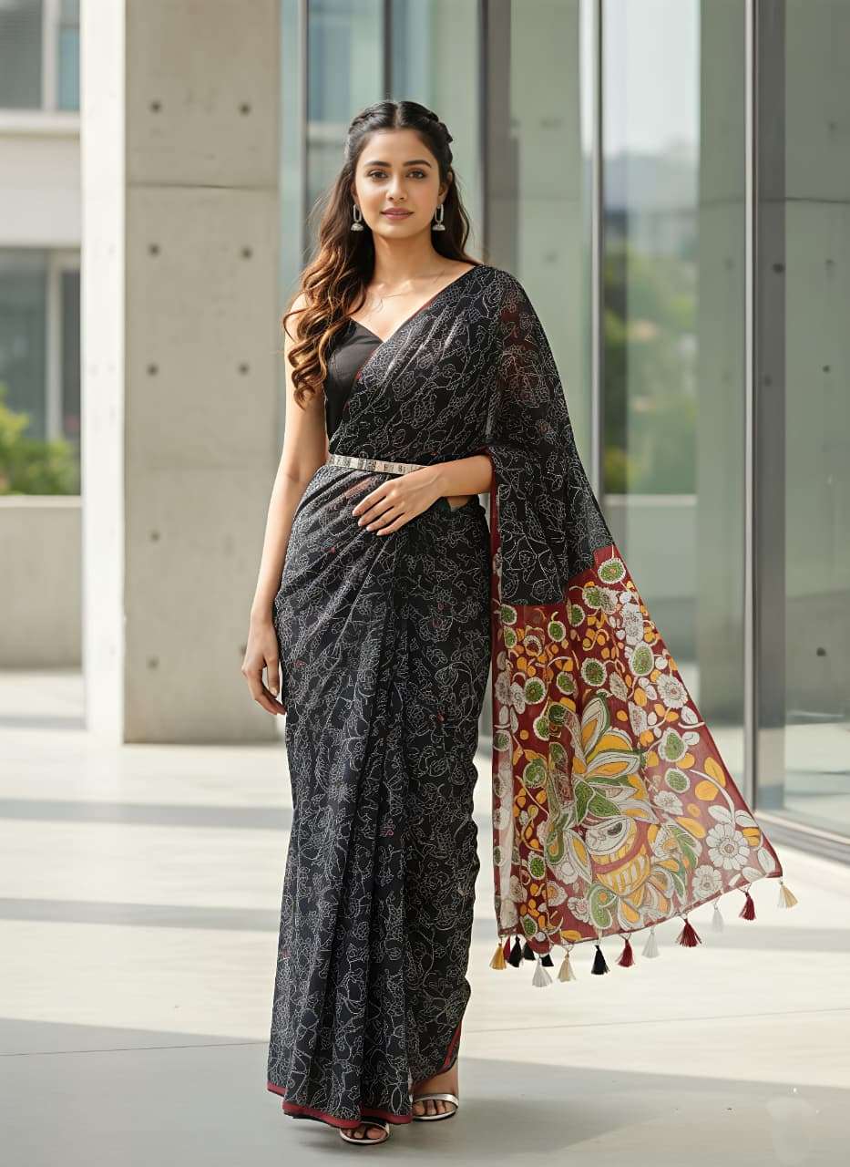   Kalamkari mirror Heavy lilen digital print with royal eth...