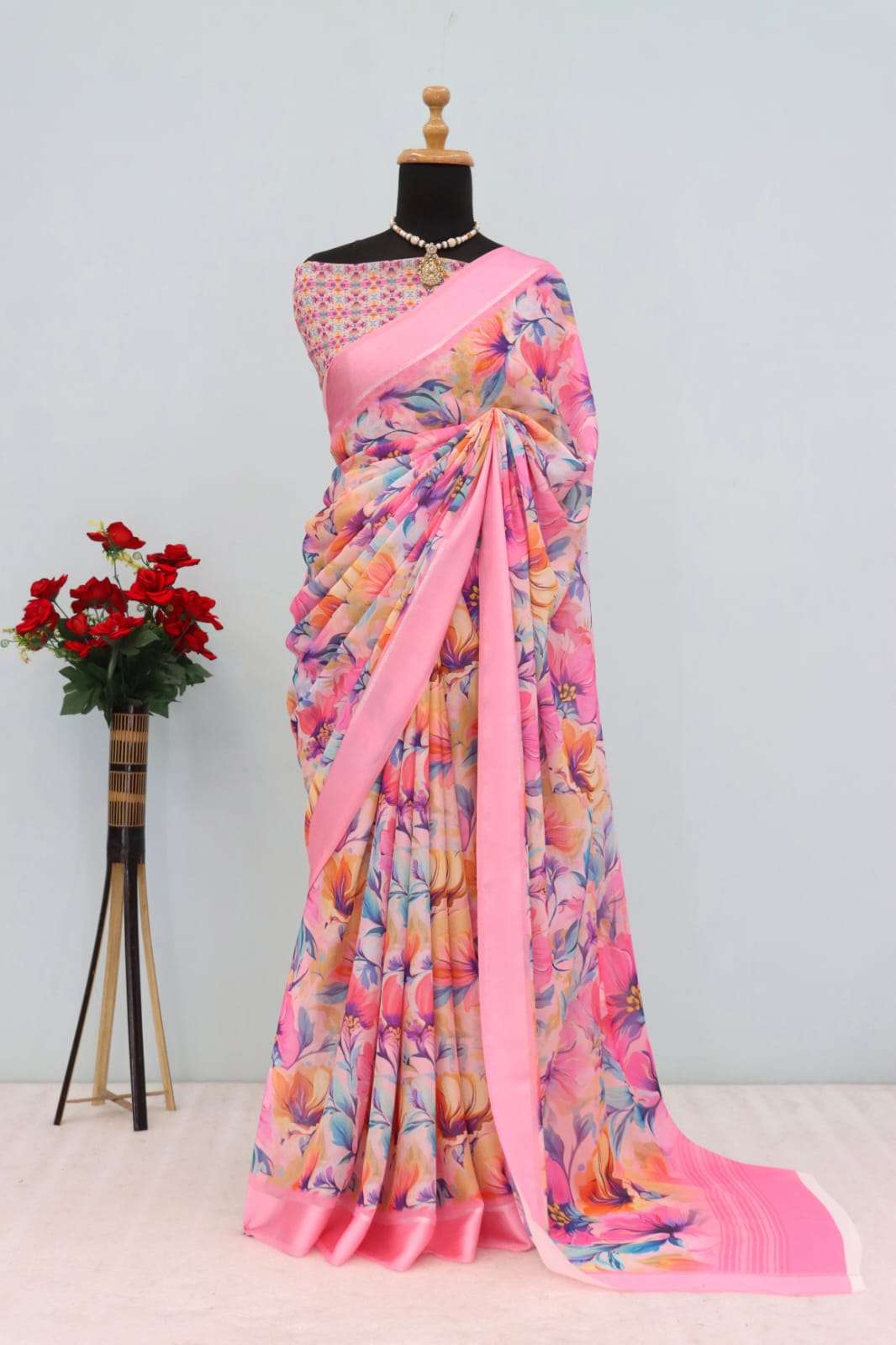 Kalamkari New Arrival Half and beautiful Pure Dola Silk Fabr...