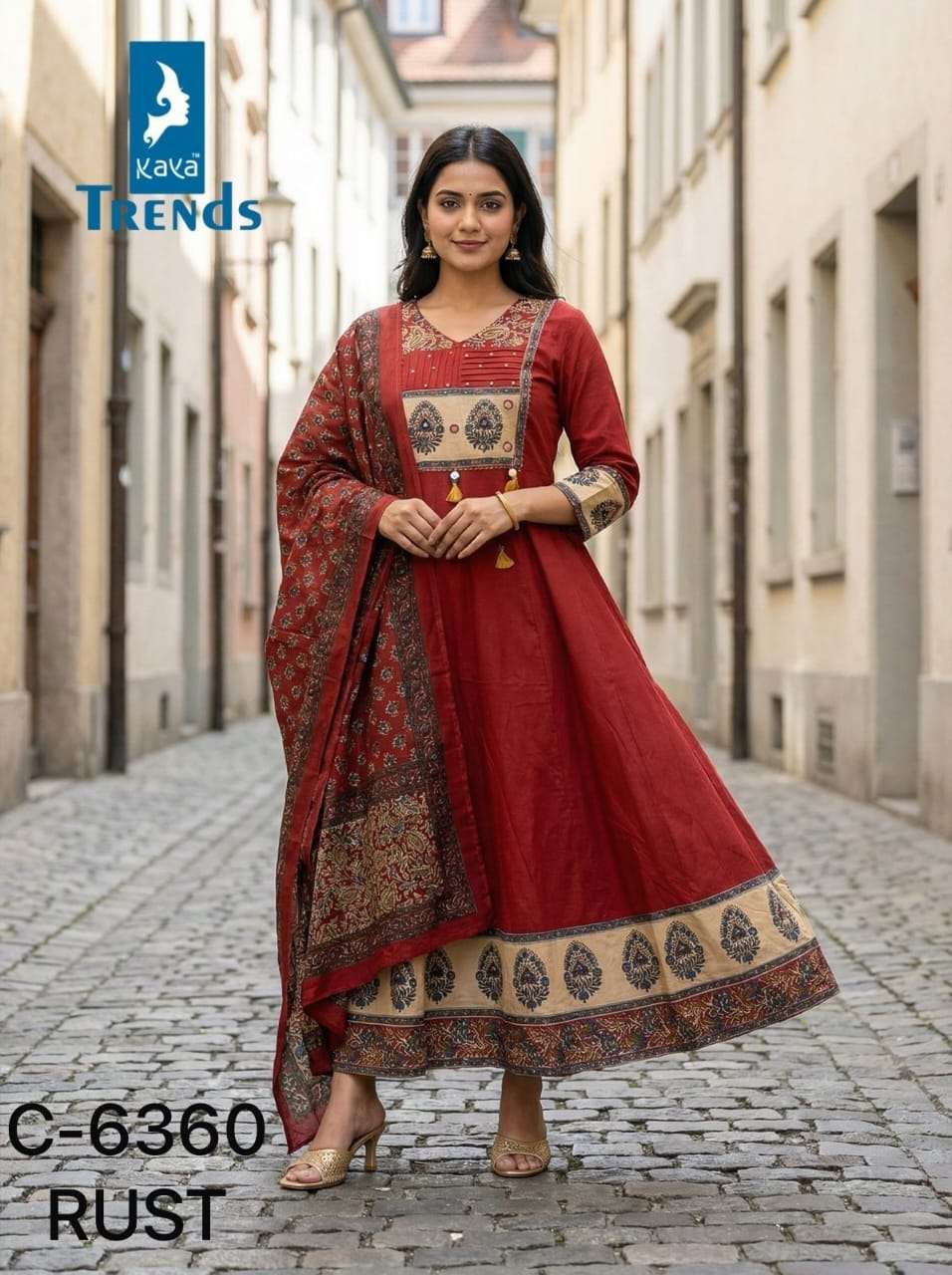 KAYA 6360 PURE COTTON ANARKALI 3PCS WITH PRINTED COTTON DUPT...