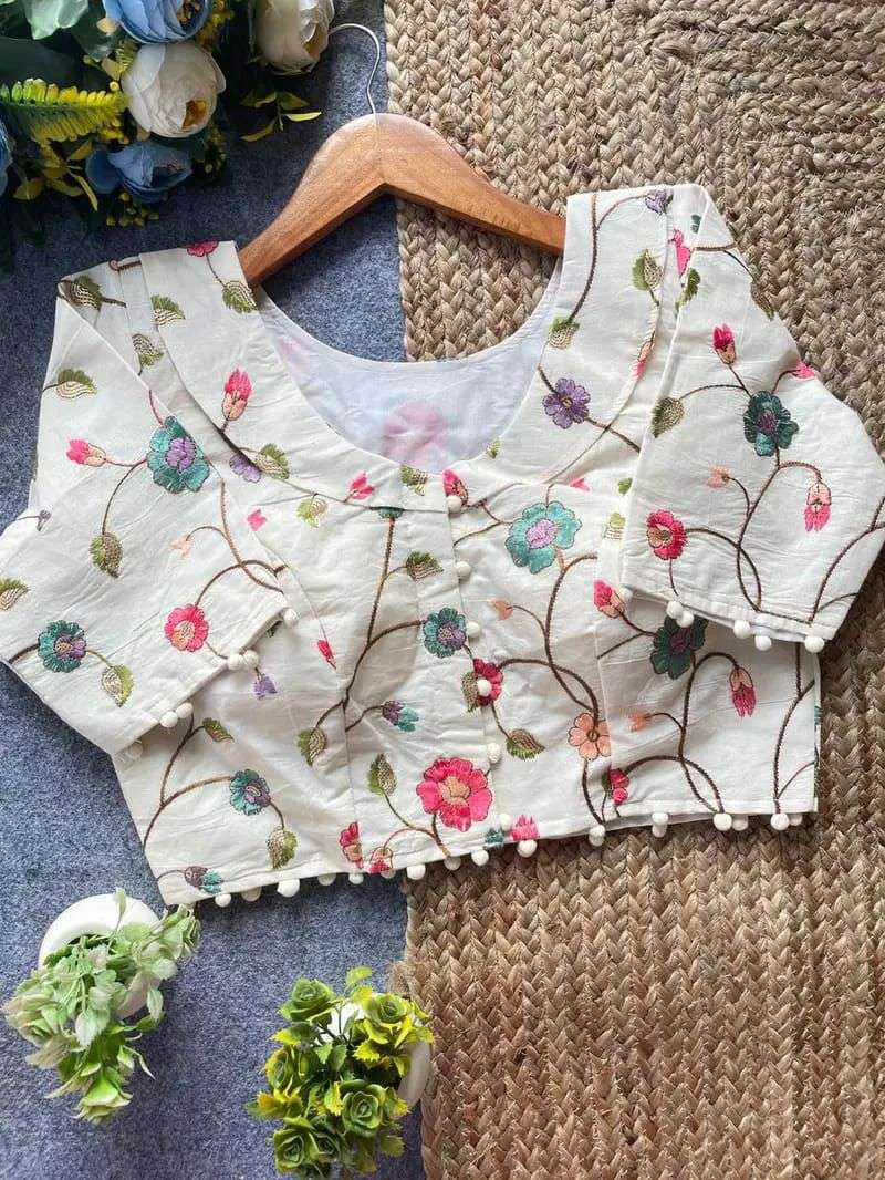  KHADIPOMPOM BLOUSE PURE AND SOFT CHINON COTTON JOYFUL FAB...