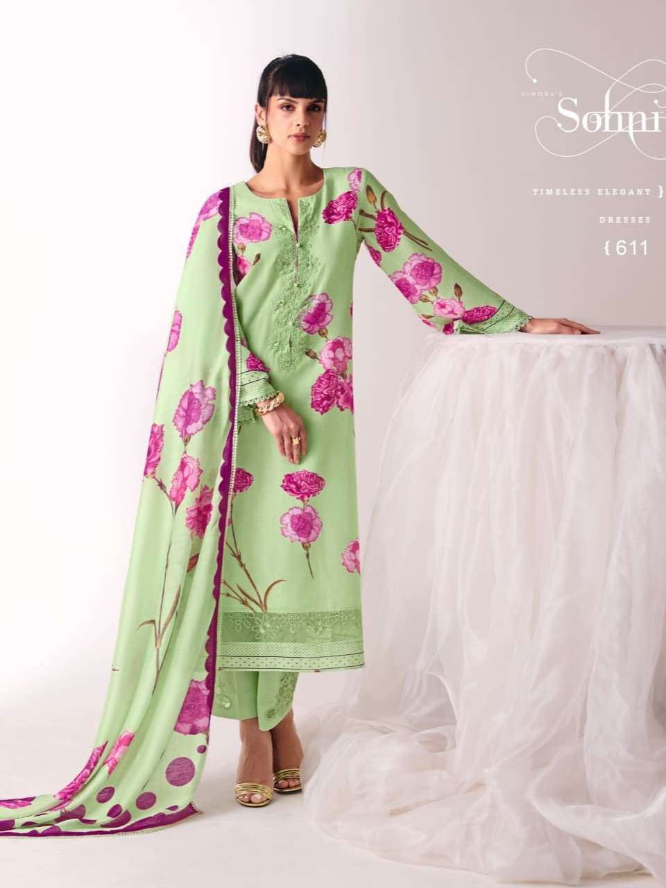 KIMORA SUIT POP UP 611 TO 614 WHITE FABRIC COLOR FLOWER PRIN...